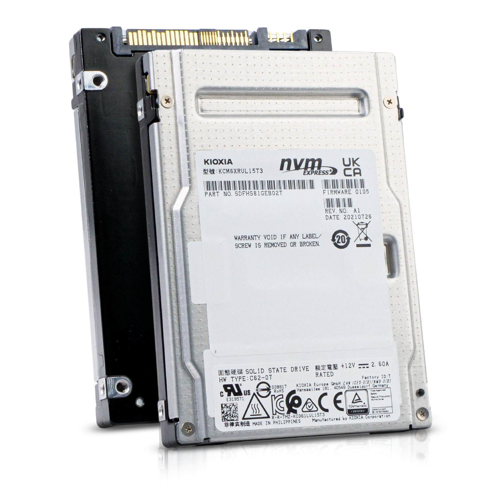 Kioxia CM6-R 15.36TB KCM6XRUL15T3 PCIe Gen 4.0 x4 8GB/s 3D TLC U.3 NVMe 2.5" SSD