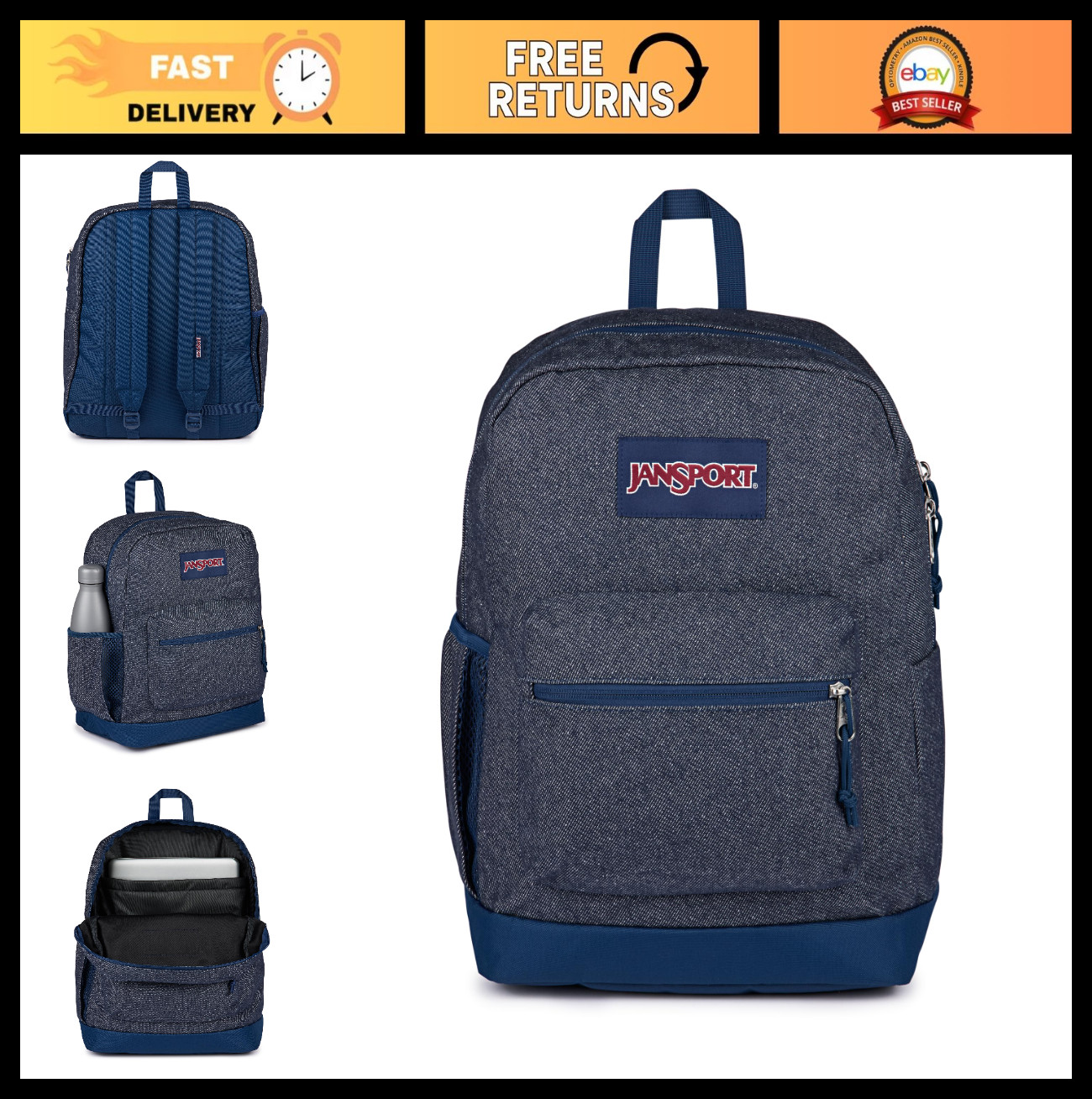 Stylish Denim Backpack with Padded Back Panel, Laptop Sleeve & Organizer Pocket
