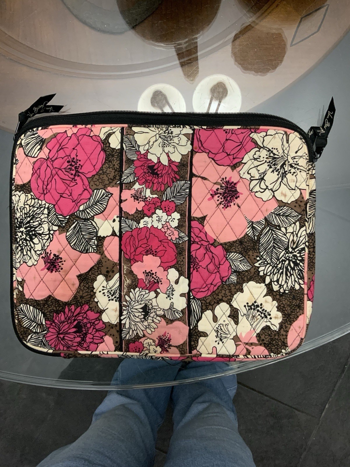 Vera Bradley Java Blue Quilted Laptop Sleeve Case Tablet Bag Floral Pink Brown