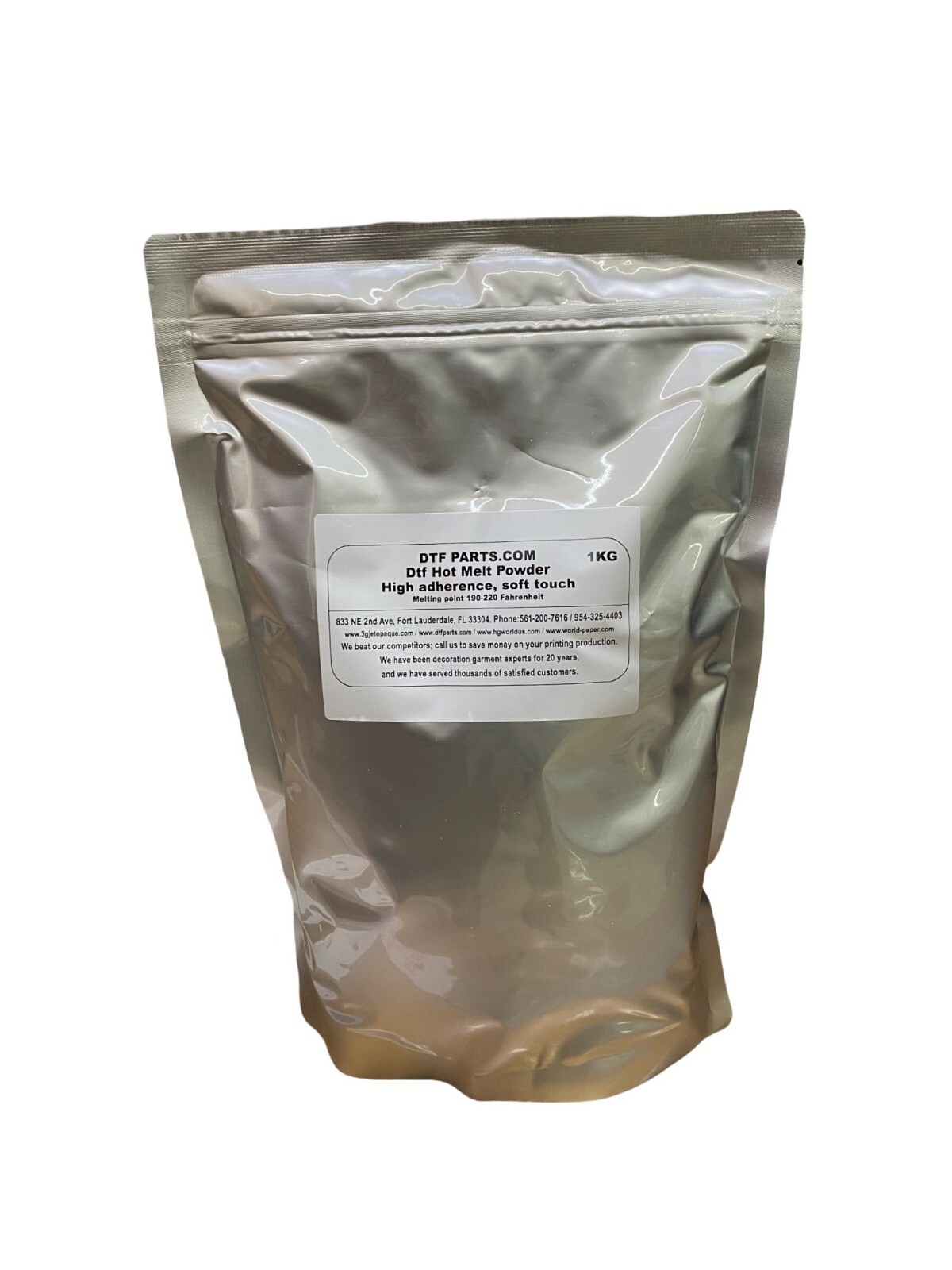 Premium Heat Transfer Film PET DTF Hot Melt Adhesive White Powder -1KG (2.2lbs)