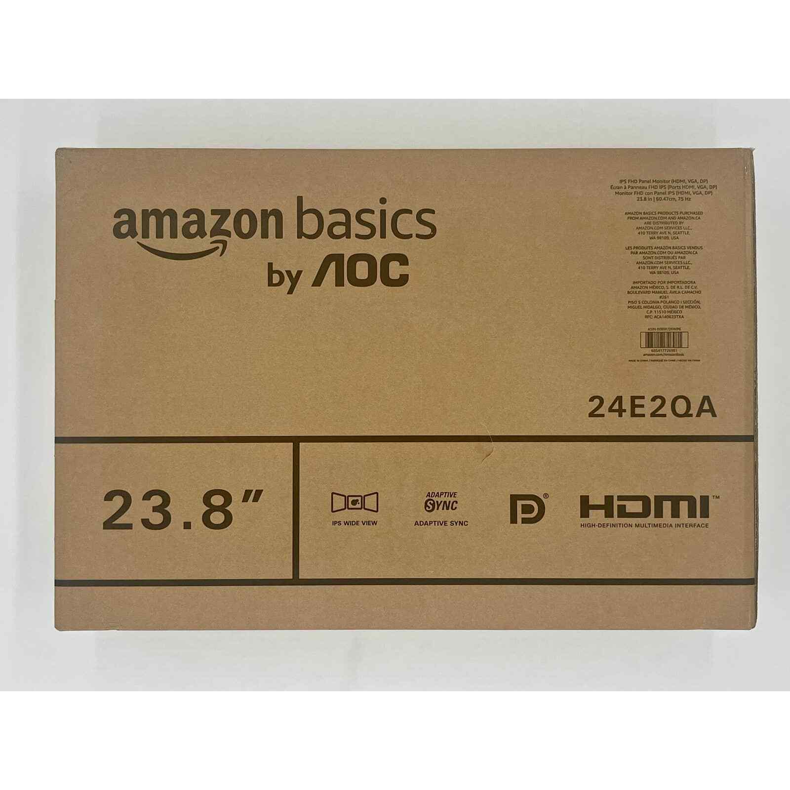 23.8 inch Amazon Basics Monitor w/ AOC Tech, FHD 1080P, 75 hz, built in speakers
