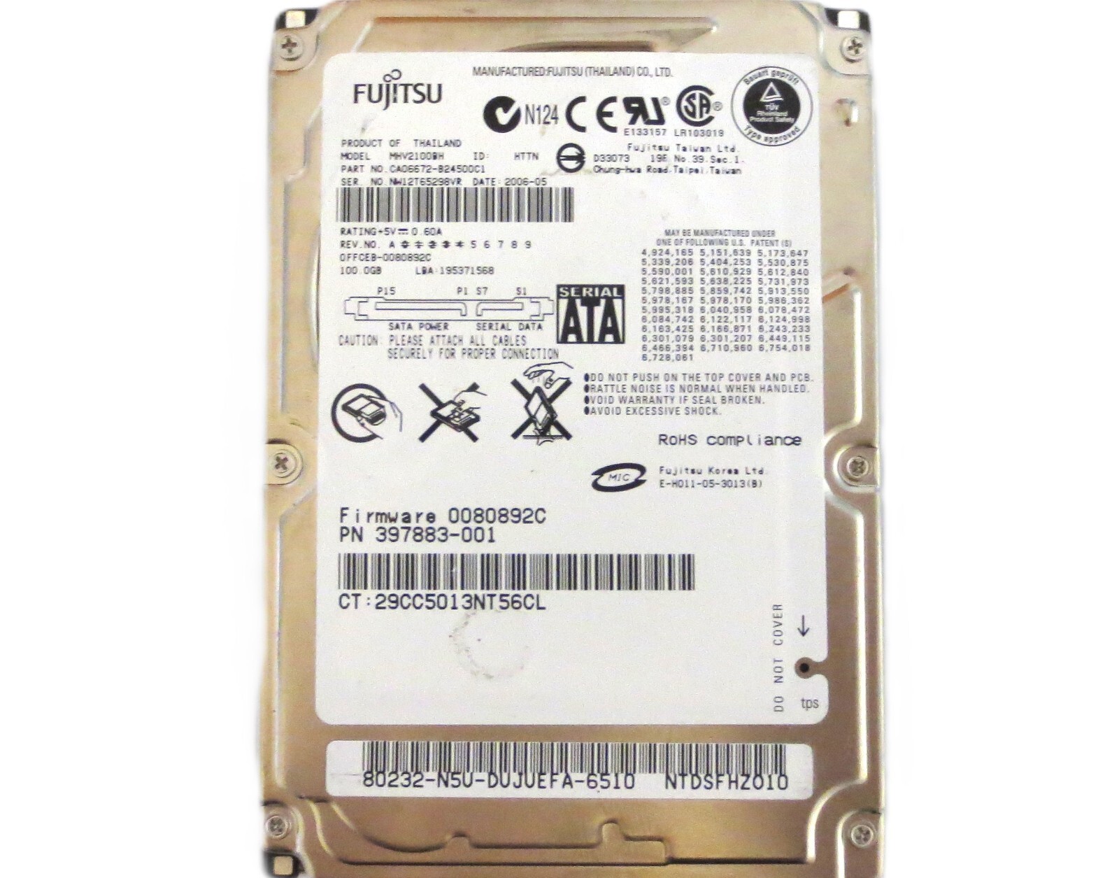 Fujitsu MHV2100BH CA06672-B24500C1 0FFCEB-0080892C (NW1) Thailand 100gb 2006
