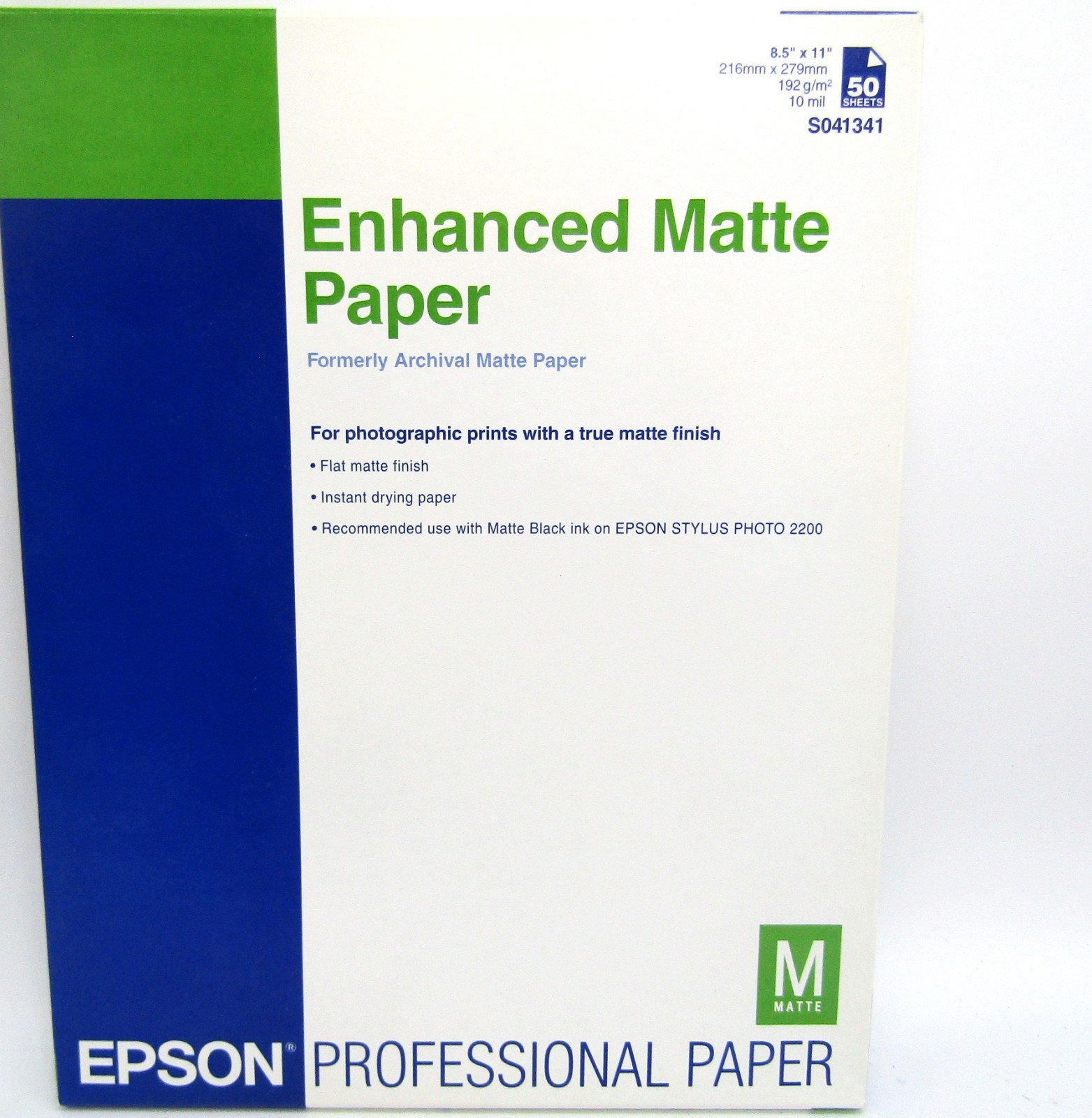 Epson S041341 Enhanced Matte Photo Paper 8.5" X 11" 50 Sheets, New.