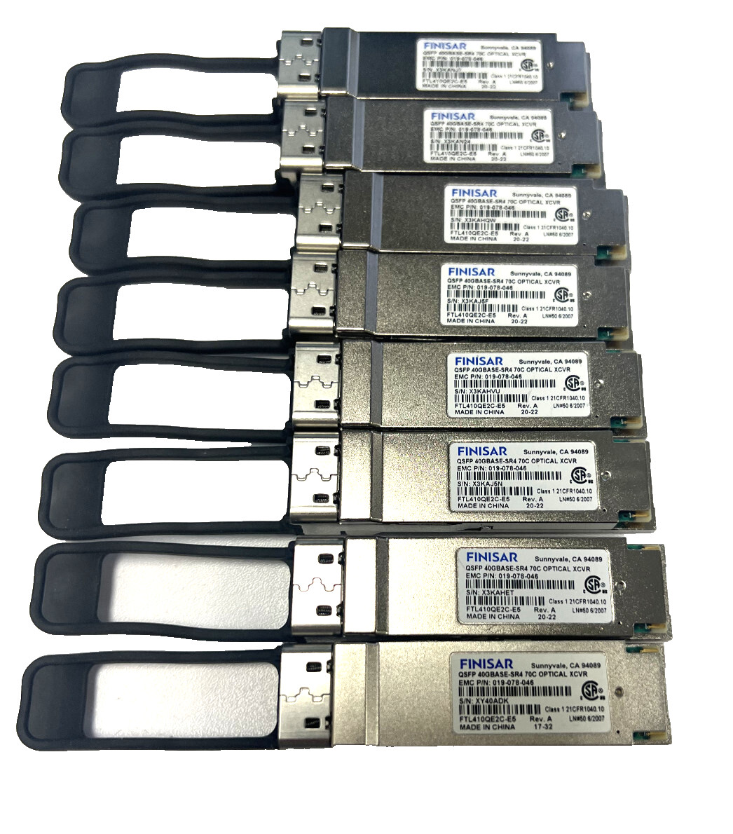 QTY 8 Finisar FTL410QE2C-E5 QSFP 40GBASE-SR4 70C 019-078-046 QSFP Trancieve