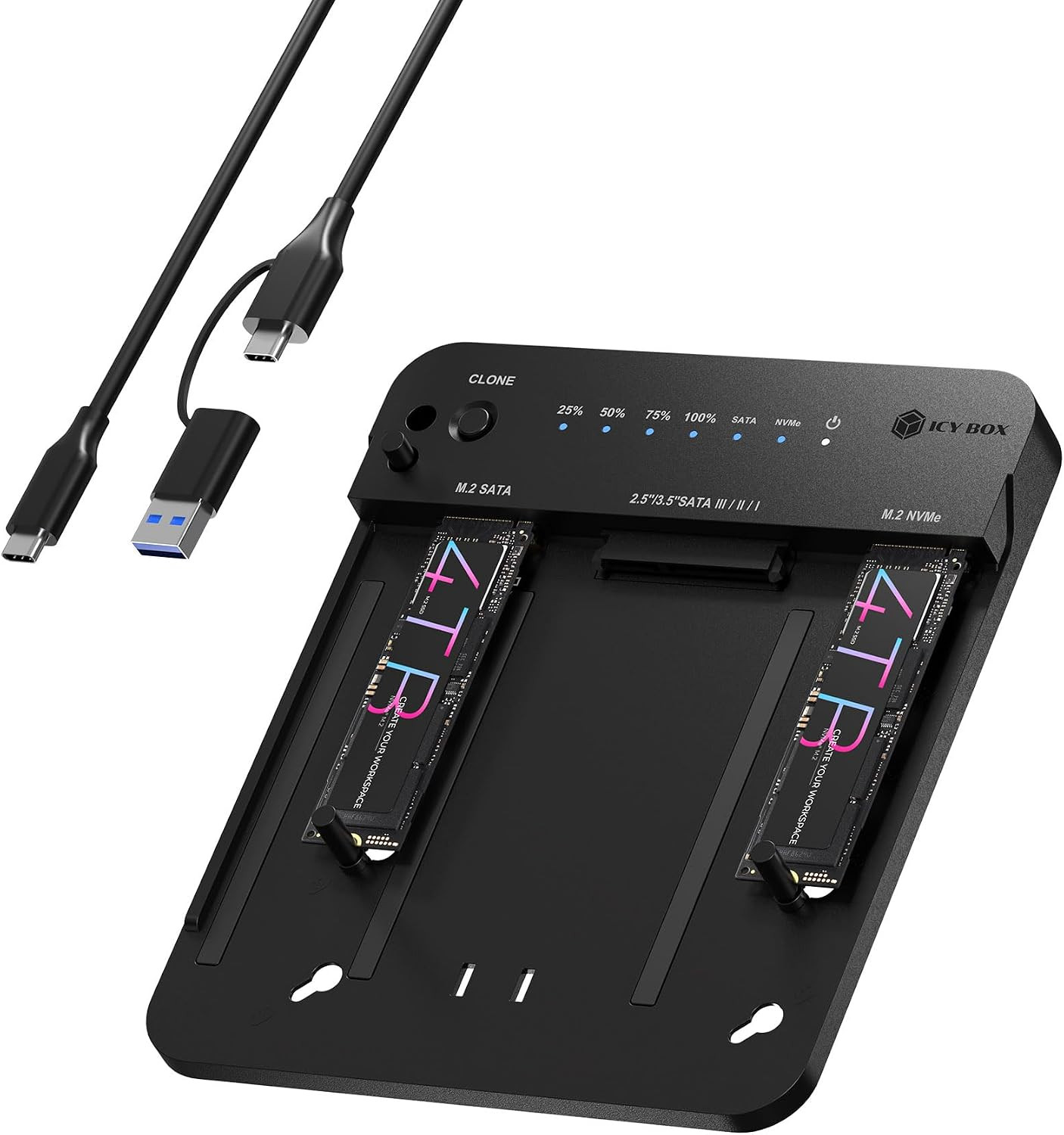 M.2 Nvme & SATA SSD/HDD Docking Station, ICY BOX USB-C 10 Gbps Dual Bay Hard Dri