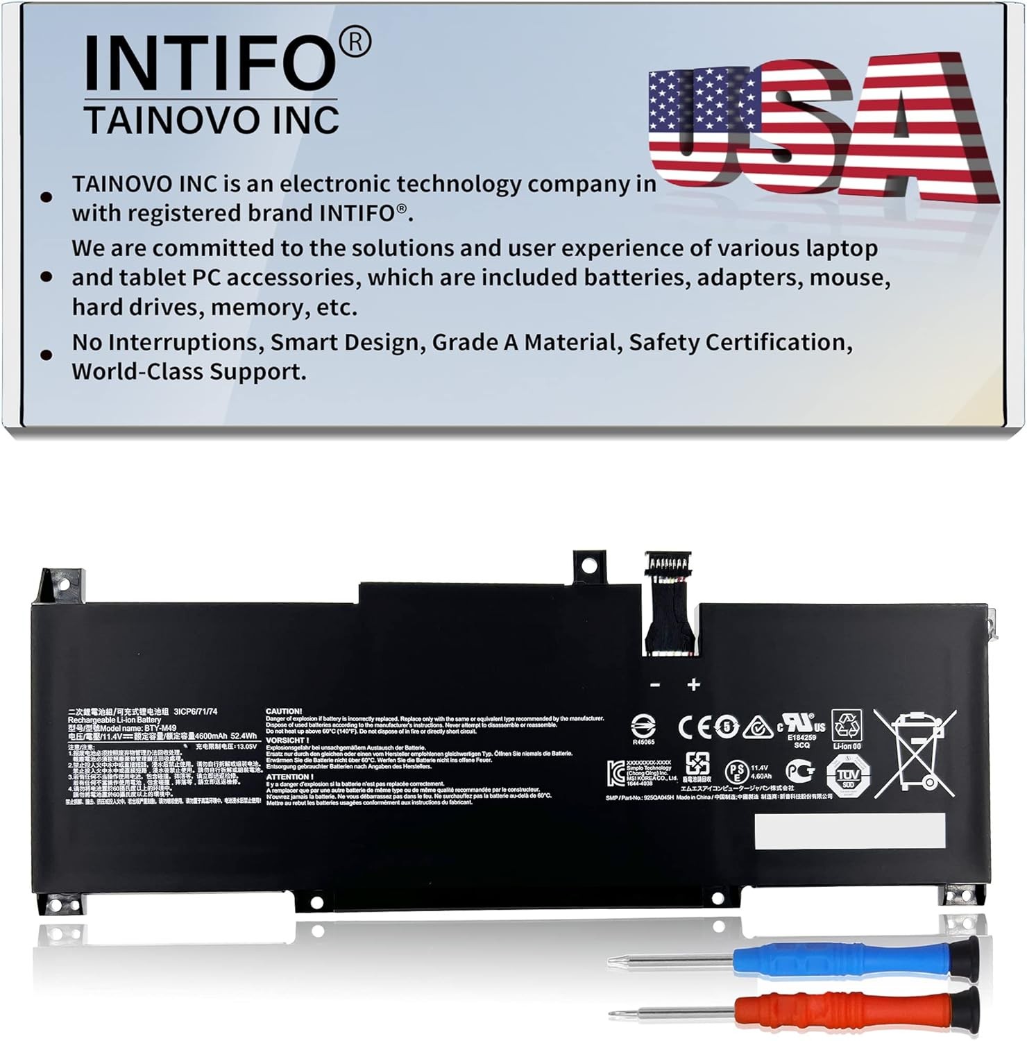 52.4Wh BTY M49 Laptop Battery Compatible with MSI MS 14C1 MS 14D1 Prestige 14
