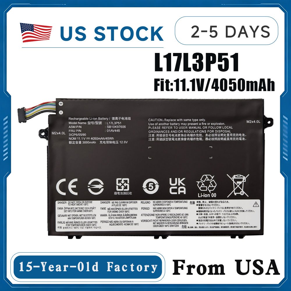 L17L3P51 L17M3P52 01AV445 Battery for Lenovo ThinkPad E480 E485 E580 E590 E495