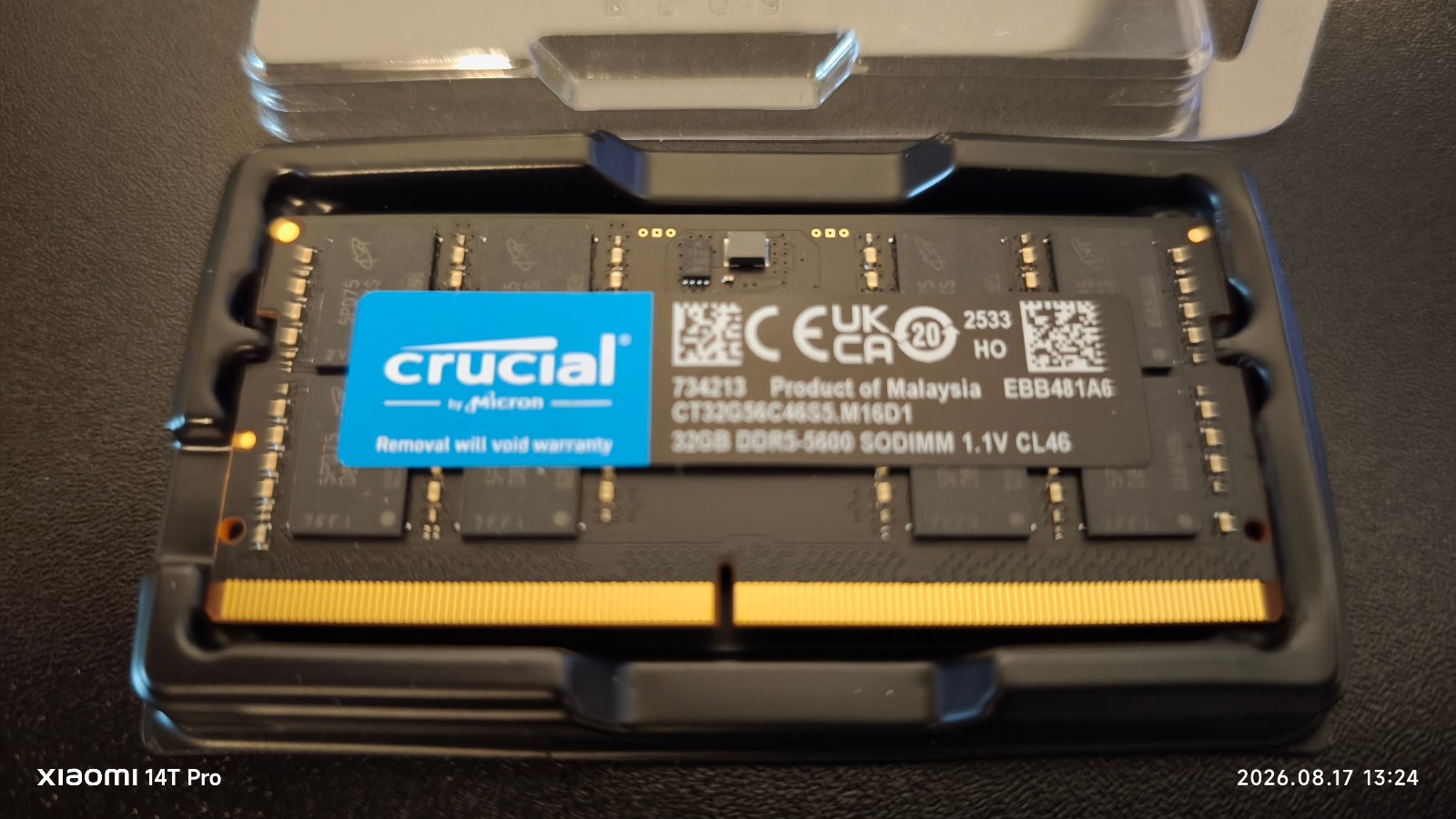 New Crucial CT32G56C46S5.M16D1 32GB DDR5 2Rx8 5600MT/s 262-Pin SODIMM (Open Box)
