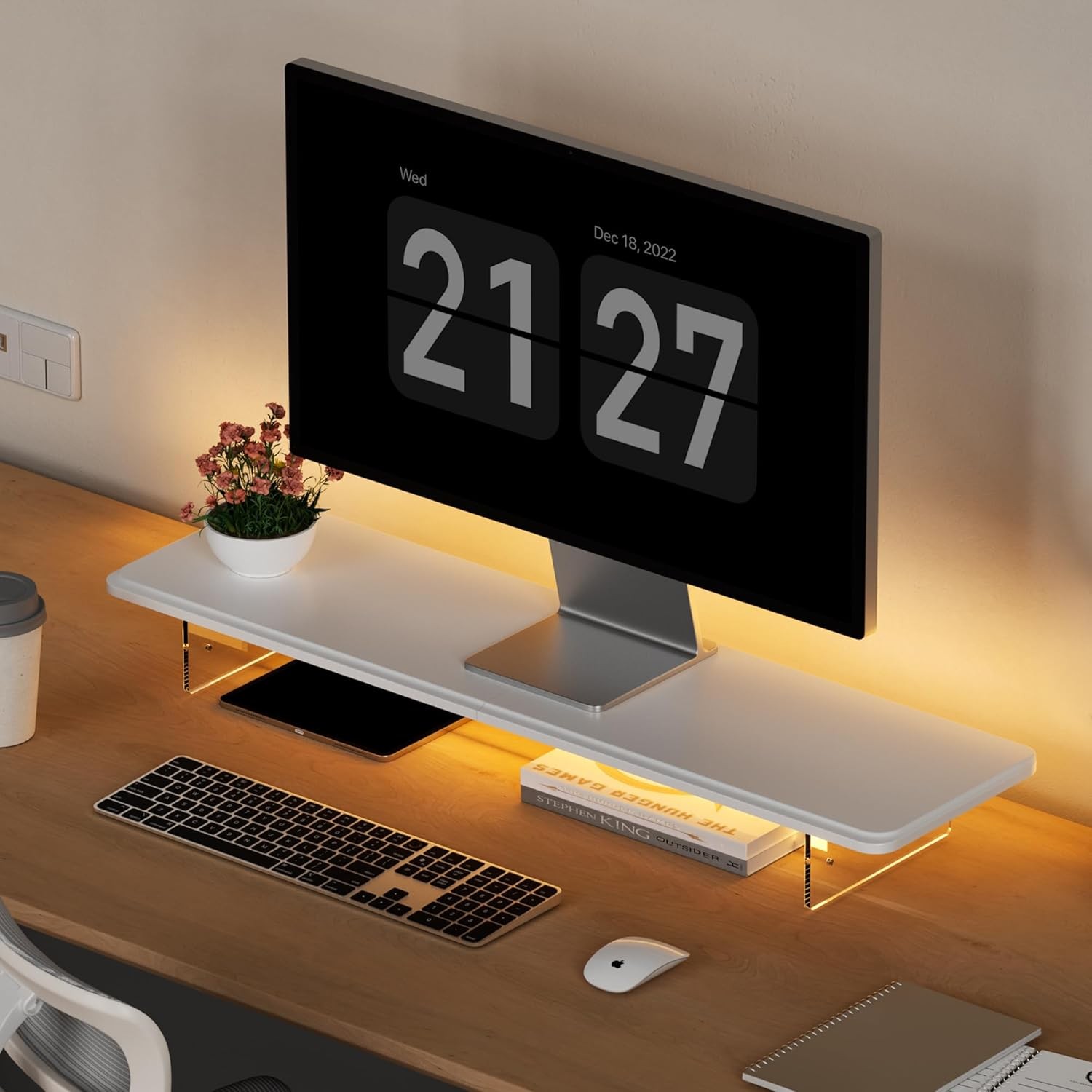 Monitor Stand Riser,31.5-Inch LED Light Wood Computer Monitor Stand 