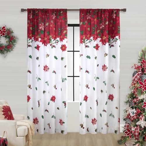 Christmas Curtains 84 Inch Length for Living Room 2 42"W x 84"L (Pack of 2) Red