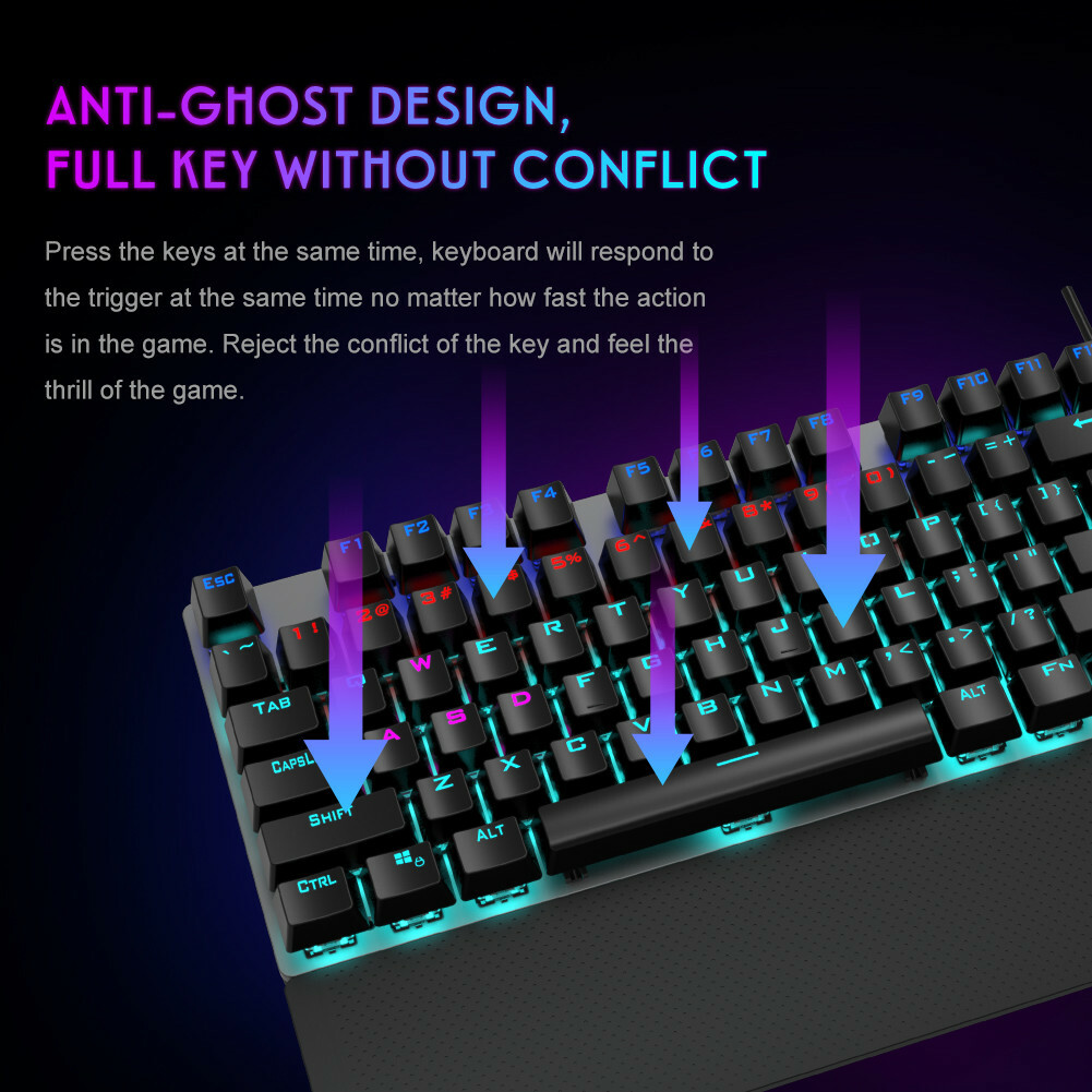 AULA Wired Gaming Keyboard Square Glowing Keycaps Backlit 108 Keys Anti-ghosting