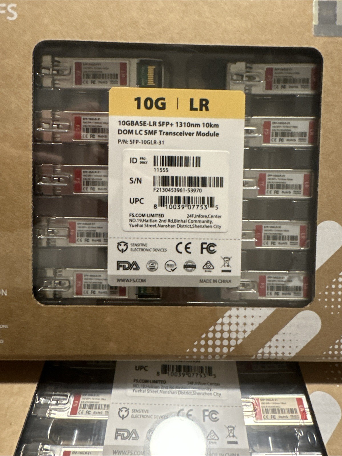 FS 10GBASE-LR SFP+ 1310nm 10km Transiever Module P/N SFP-10GLR-31 Sealed Box