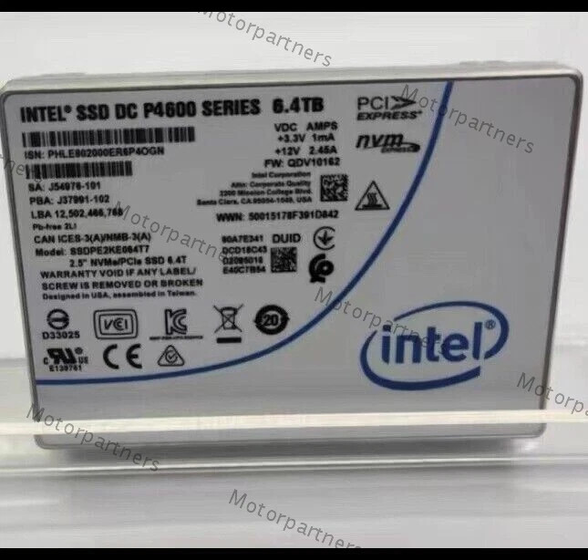 6.4TB P4600 Intel SSD Series DC NVME U.2 2.5" SSDPE2KE064T7 Solid State Drive-