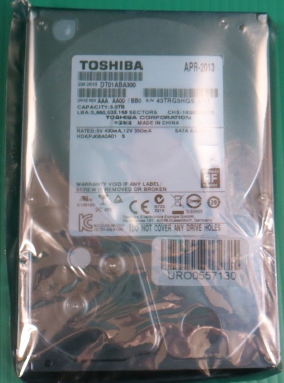 Toshiba 3TB /32MB SATA / 5940RPM / 3.5" HDD / DT01ABA300 / HDKPJ08A0A01 / REFURB