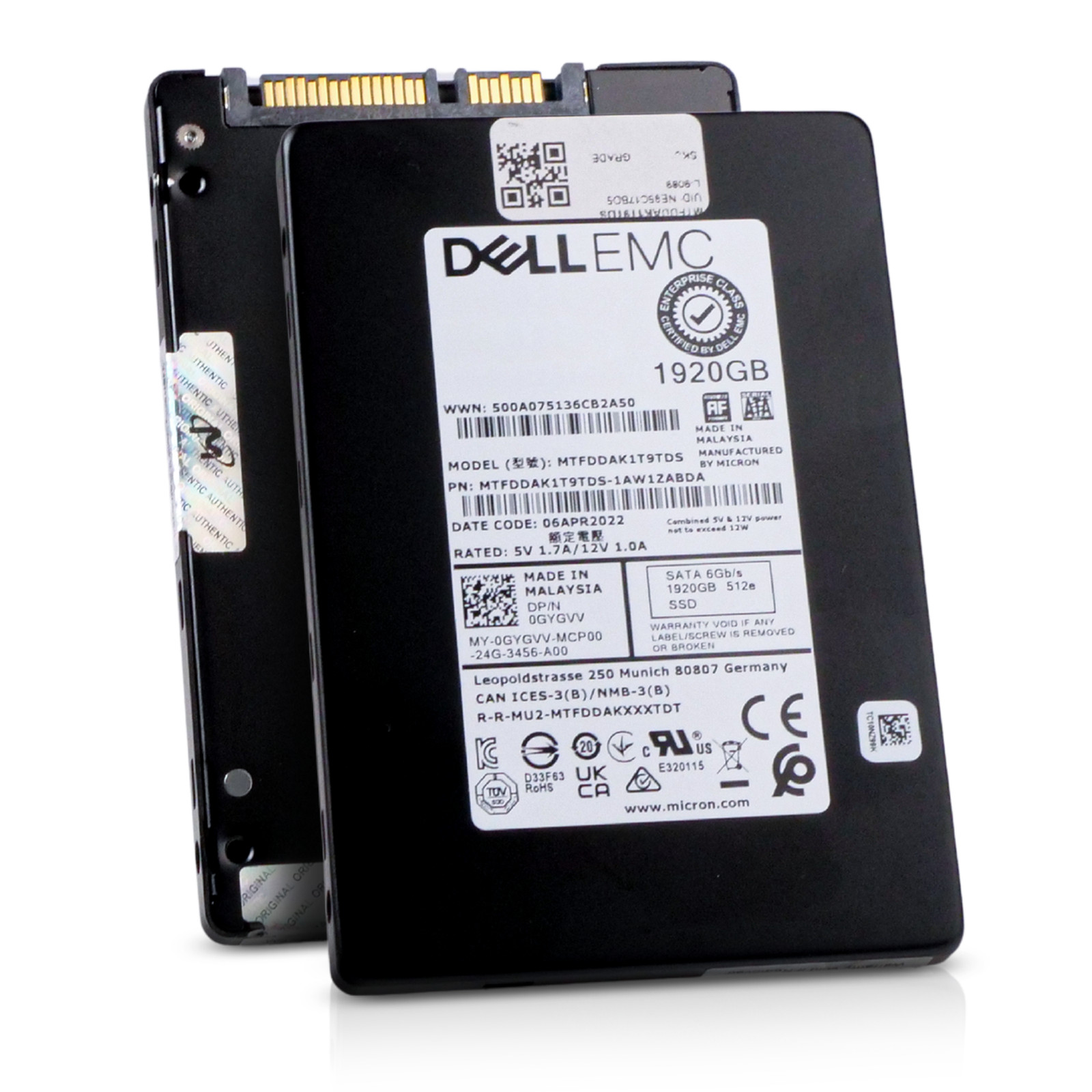 Dell/Micron 5300 PRO 1.92TB MTFDDAK1T9TDS SATA 6Gb/s 3D TLC 512e 2.5" SSD