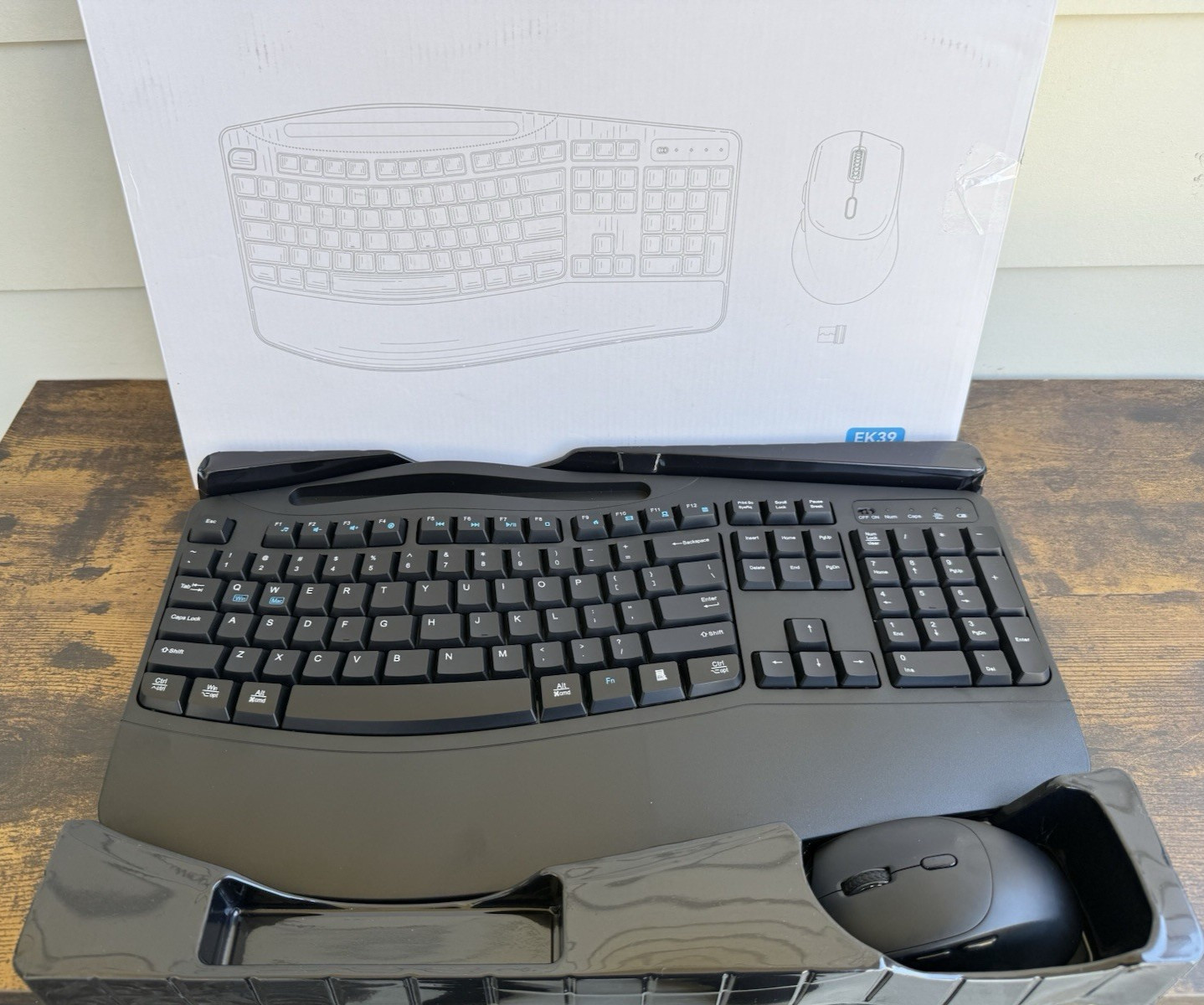 Faadar EK39 Ergonomic Wireless Keyboard Mouse Combo Wrist Rest USB NOB