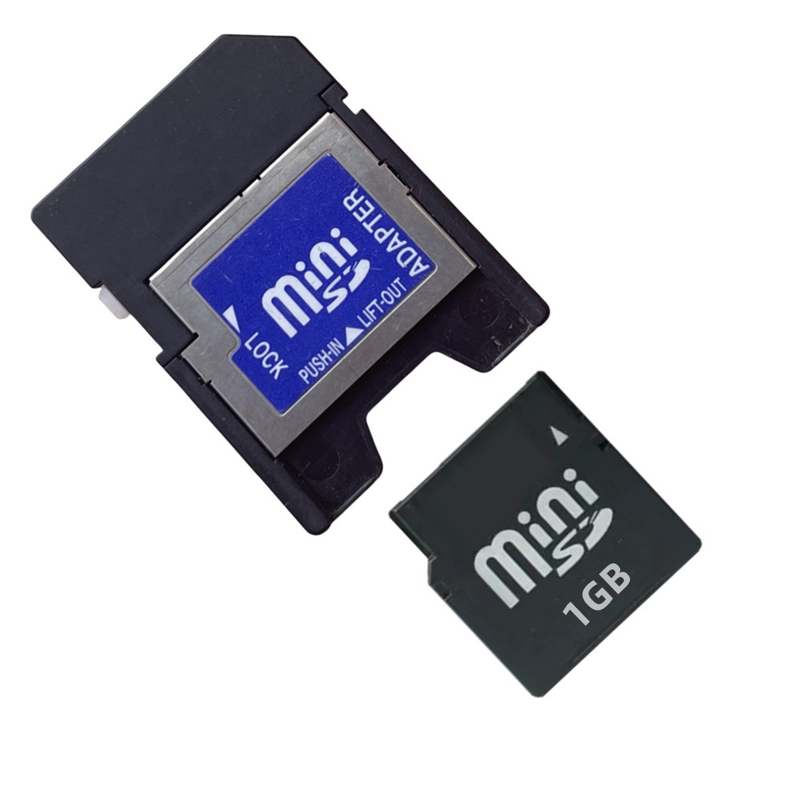 1pcs MiniSD Card 1GB Memory Card + Mini SD Card to SD Card Adapter-used