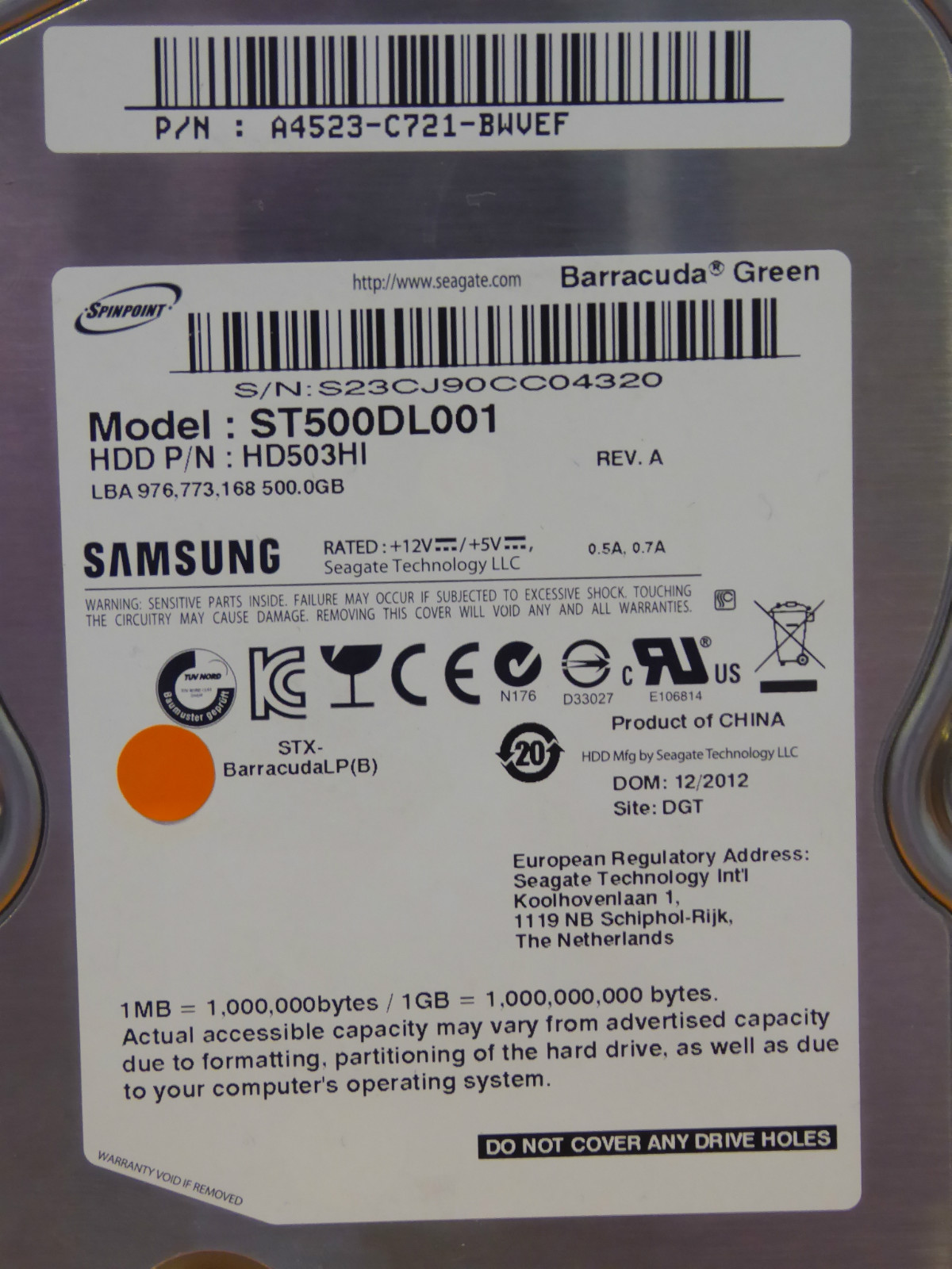 Samsung HD503HI ST500DL001 / A4523-C721-BWVEF / 12.2012 - 500GB