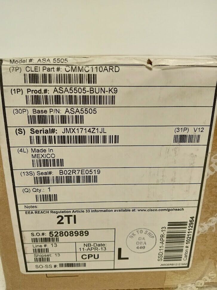 Cisco ASA5505-BUN-K9 SECURITY FIREWALL ASA5505 New Open Box