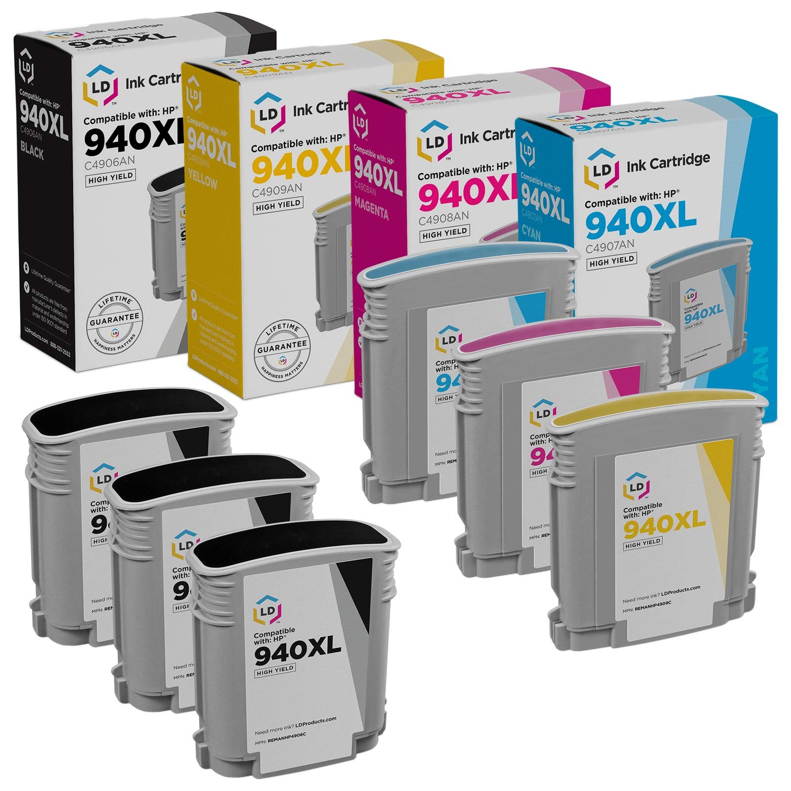 Replacement Replacements Fits for HP 940XL 6PK:C4906AN/C4907AN/C4908AN/C4909AN