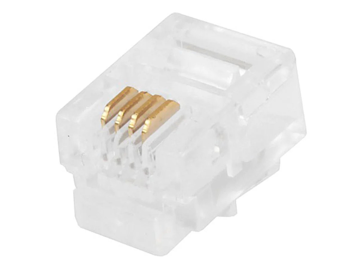 Monoprice 6P4C RJ11 Modular Plugs for Round Solid/Stranded Cable, 3 Prongs,
