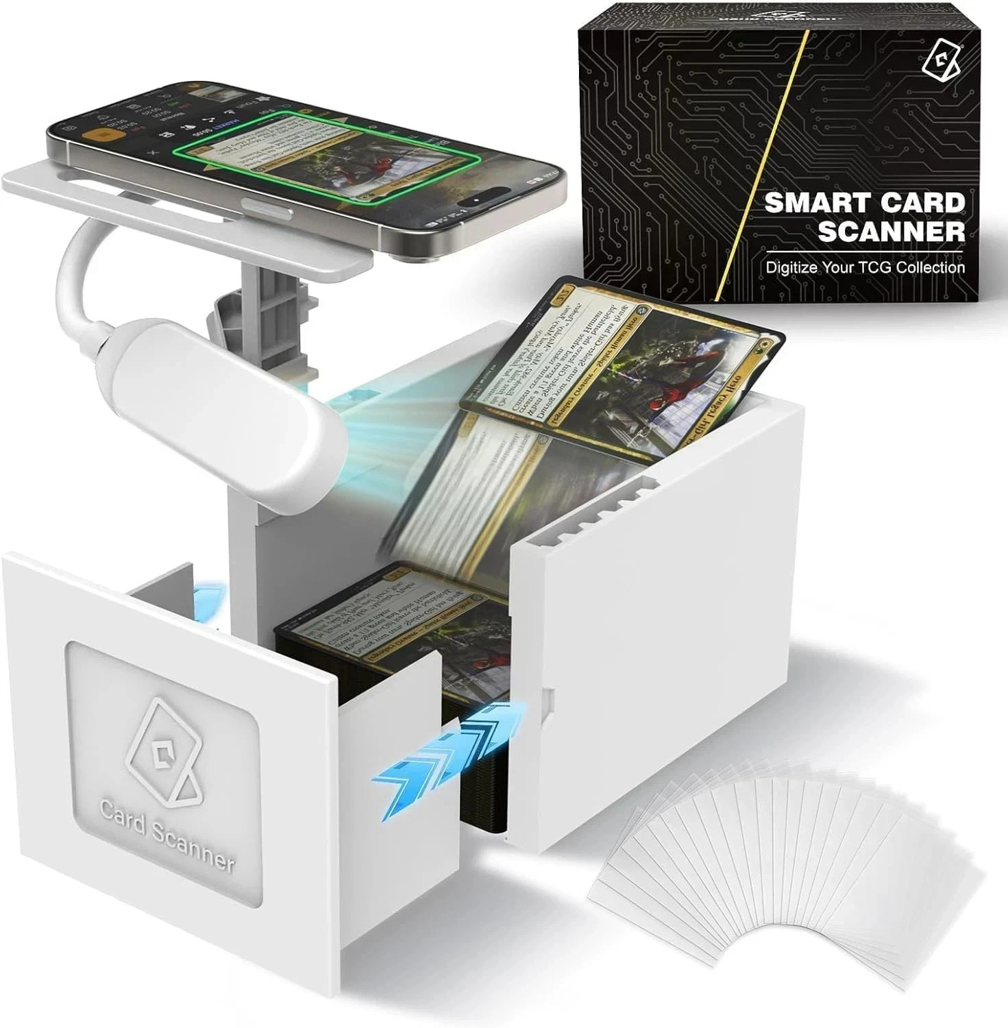 Card Scanner Stand with LED Light for TCG & MTG Sports Cards - Hands-Free Phone