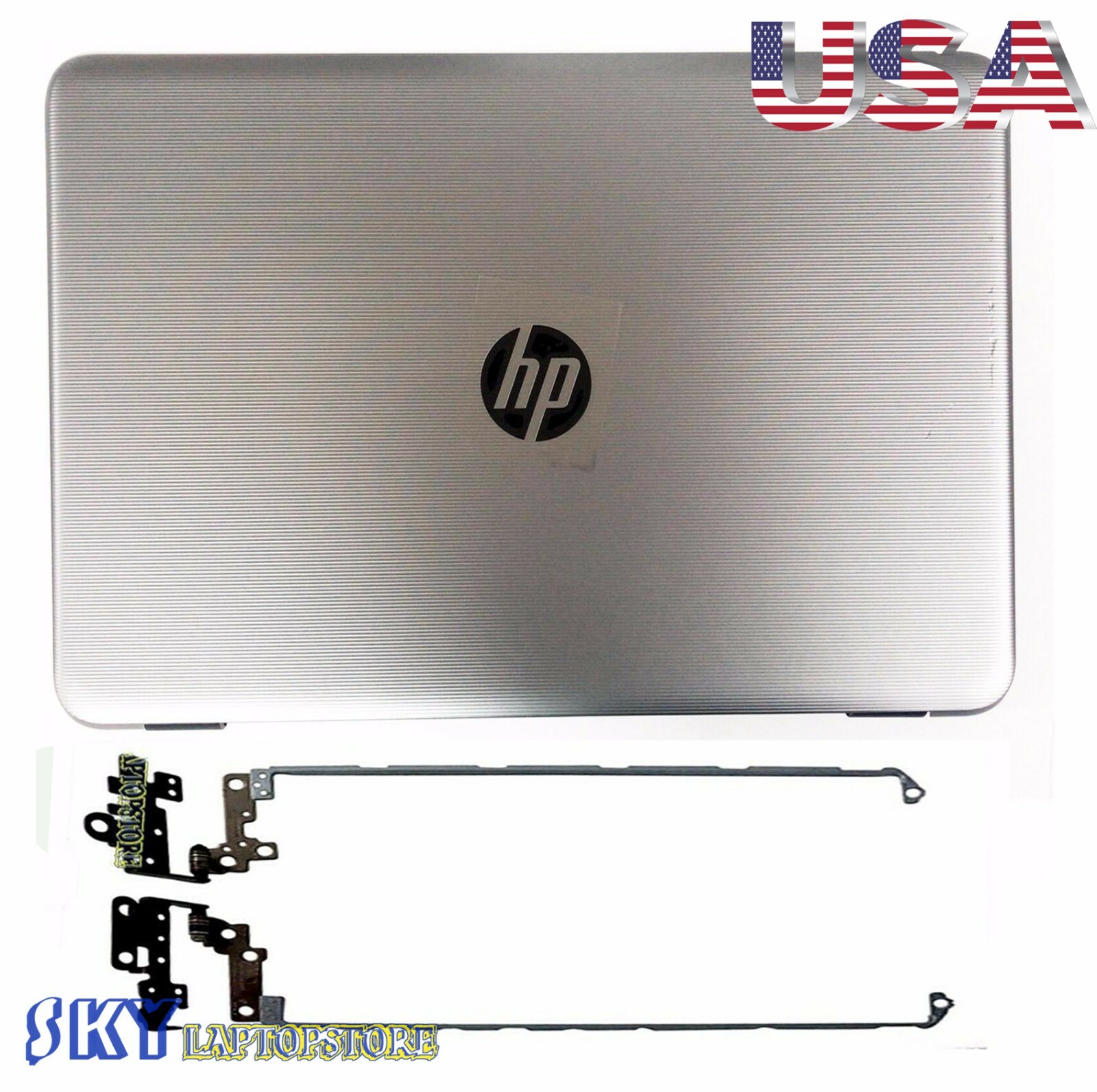 New HP 17-X 17-Y 17x 17y LCD Back Cover Silver 46008C0K0003 USA+Hinges Set