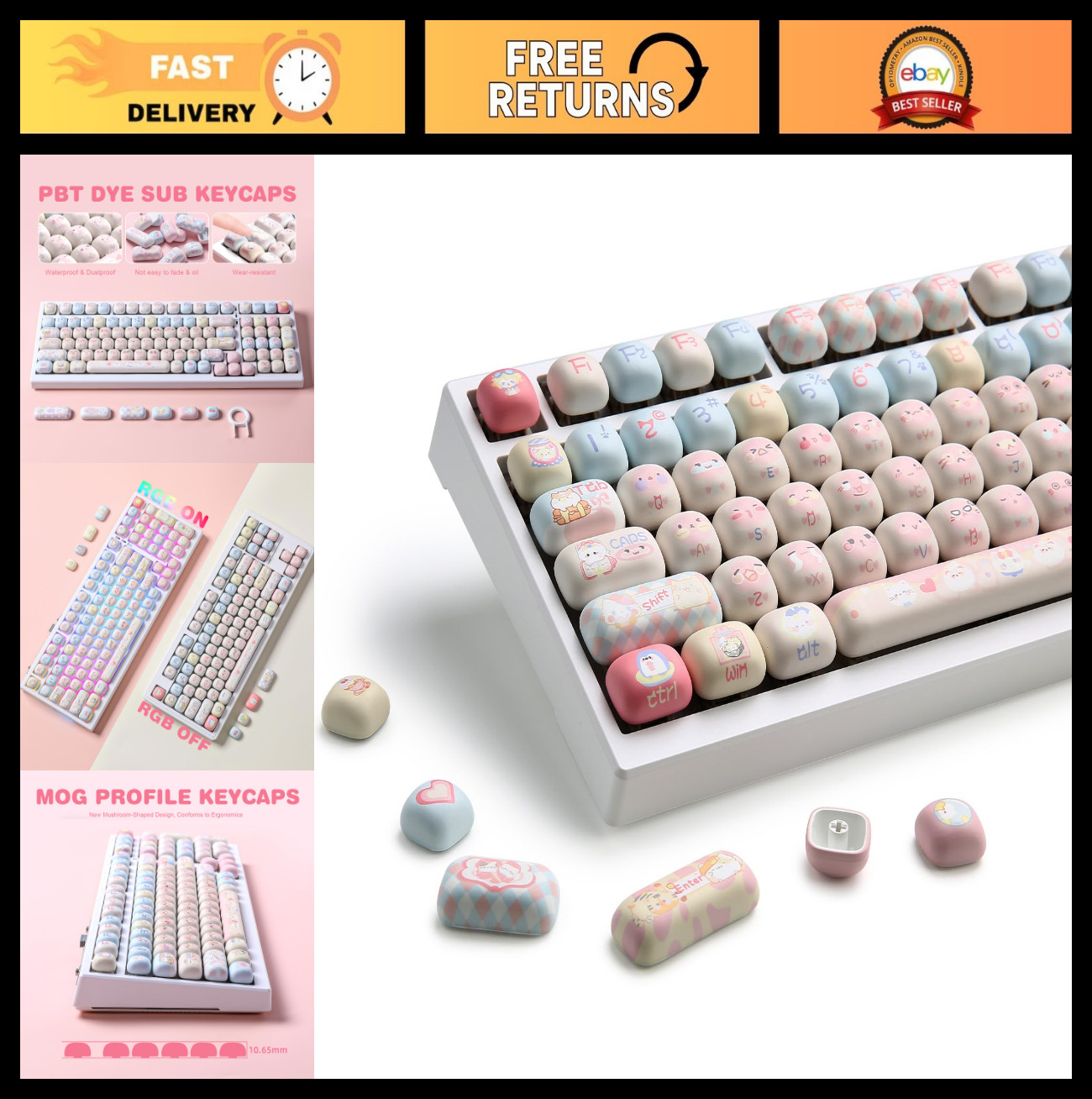 Pink Ice Cream MOG Profile Dye-Sub PBT Keycaps Set for Mechanical Keyboards
