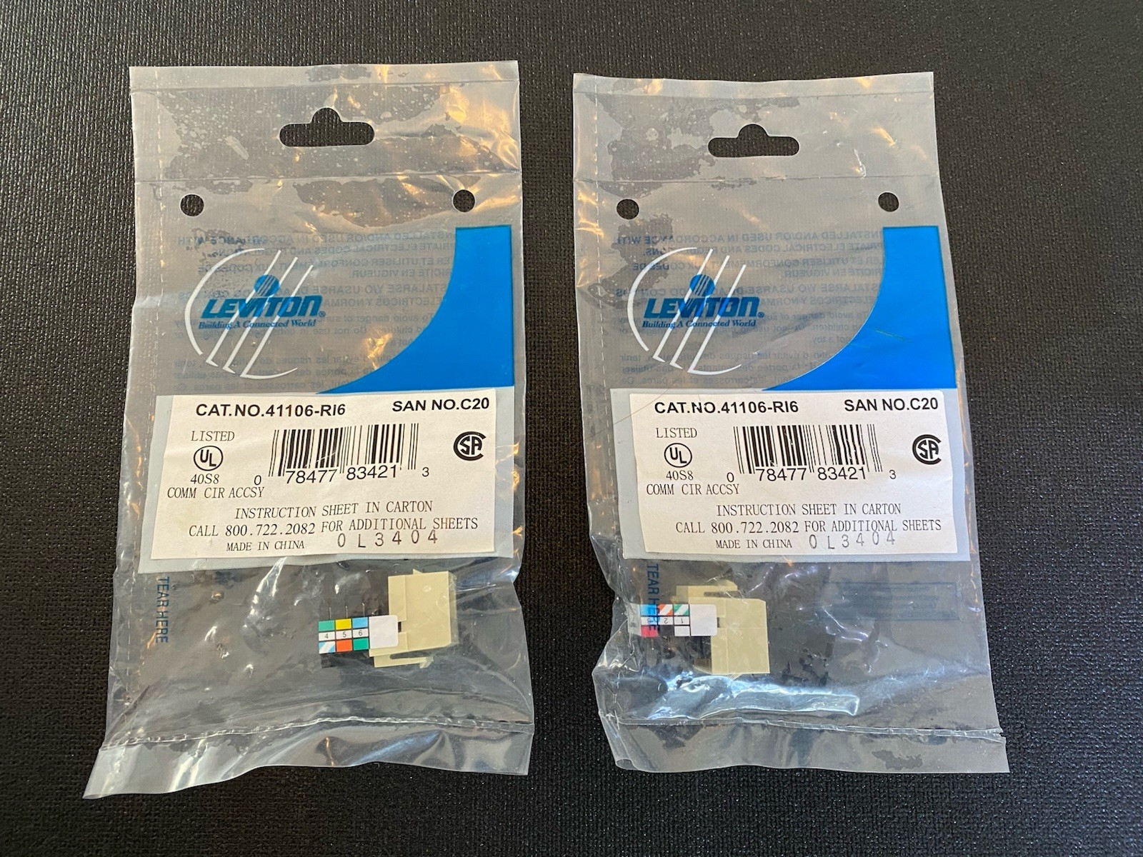 Leviton Ivory Voice Grade Snap-In Jack C20-41106-RI6 (Lot of 2)