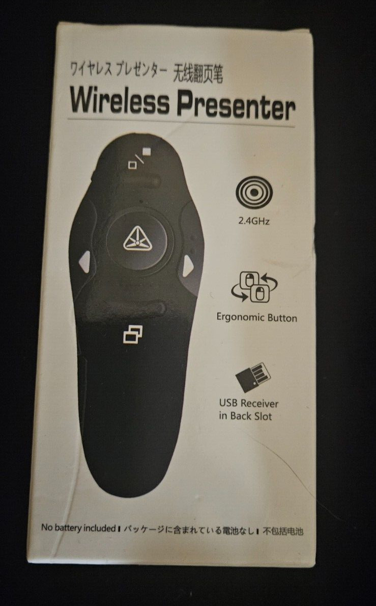 Black Wireless Presenter 2.4GHz Ergonomic Button D22-xo-us- (14479, 14895)