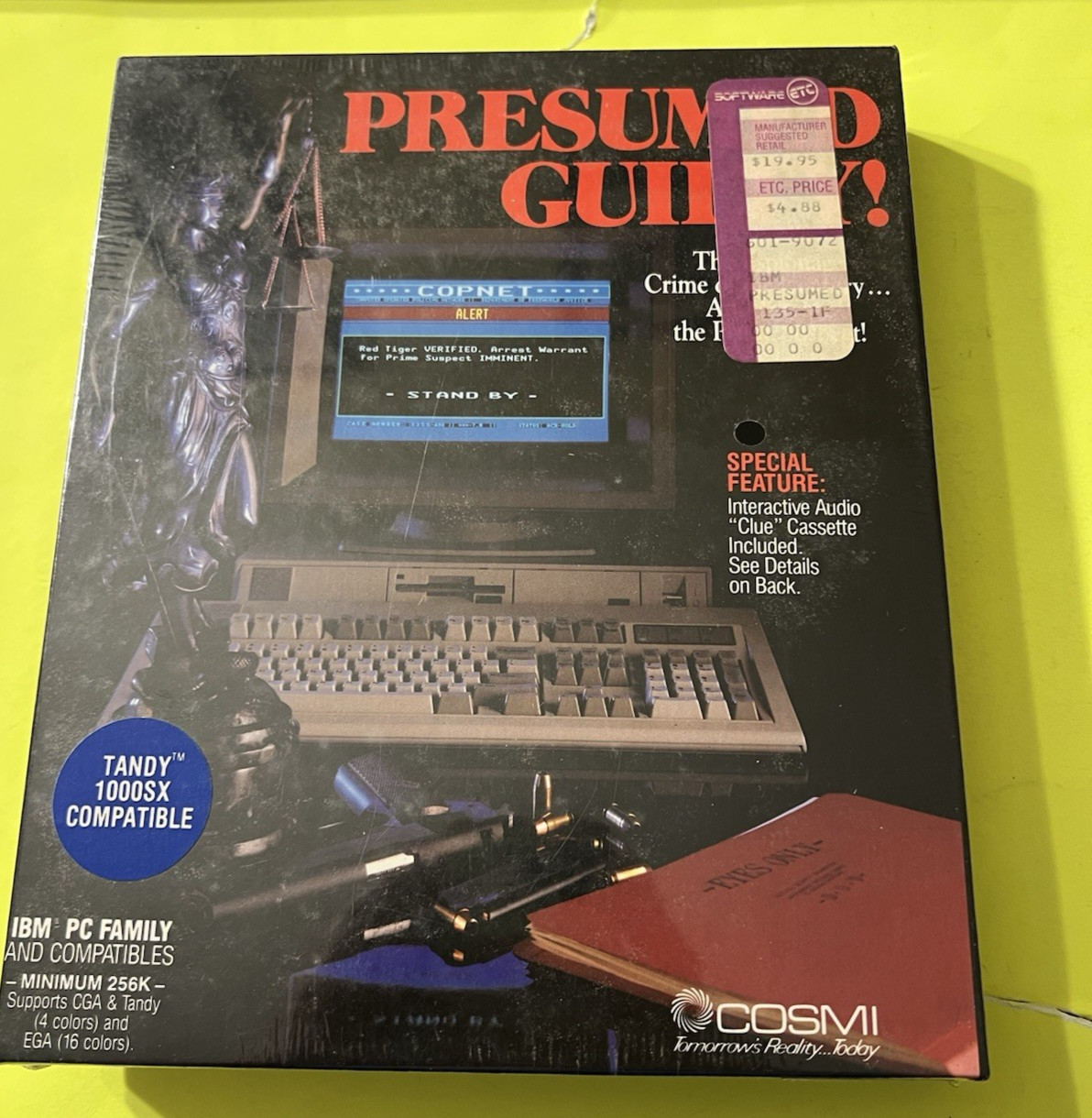 NEW/SEALED Vintage 1989 Cosmi PRESUMED GUILTY IBM PC Game 5.25" disk New Tandy