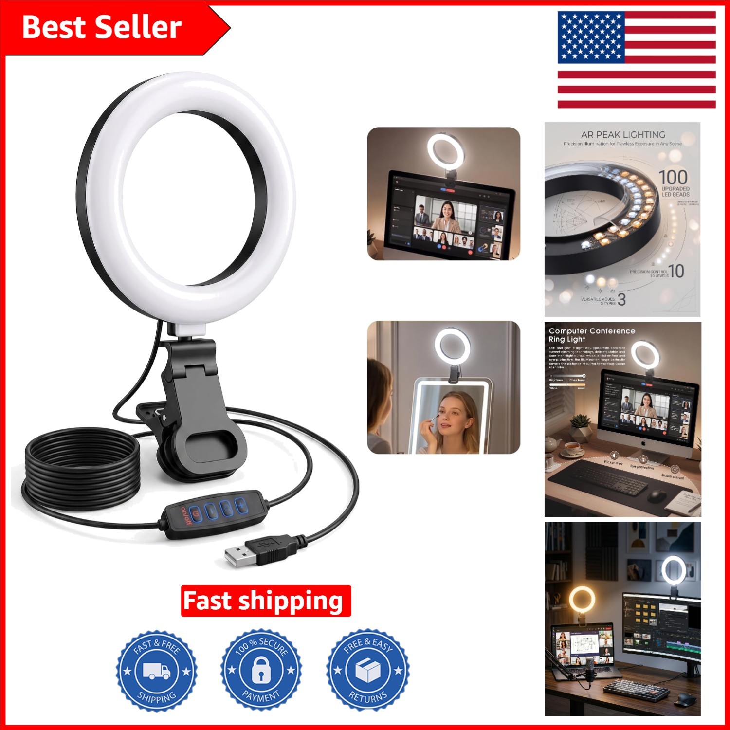Illuminate Your Beauty: 6-Inch Adjustable Ring Light for Video Calls & Selfies