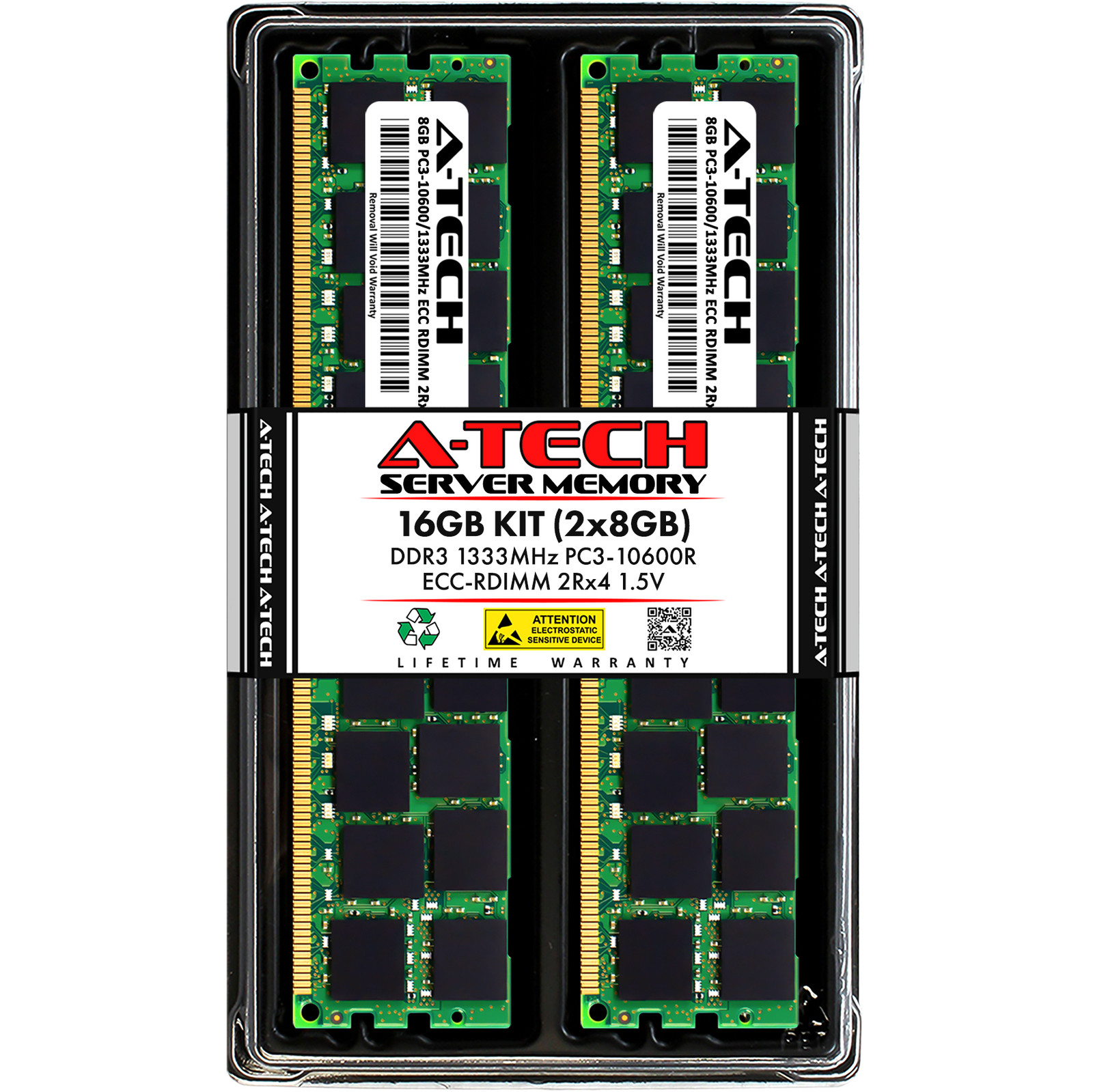 A-Tech 16GB 2x 8GB 2Rx4 PC3-10600R DDR3 1333 MHz ECC RDIMM REG Server Memory RAM