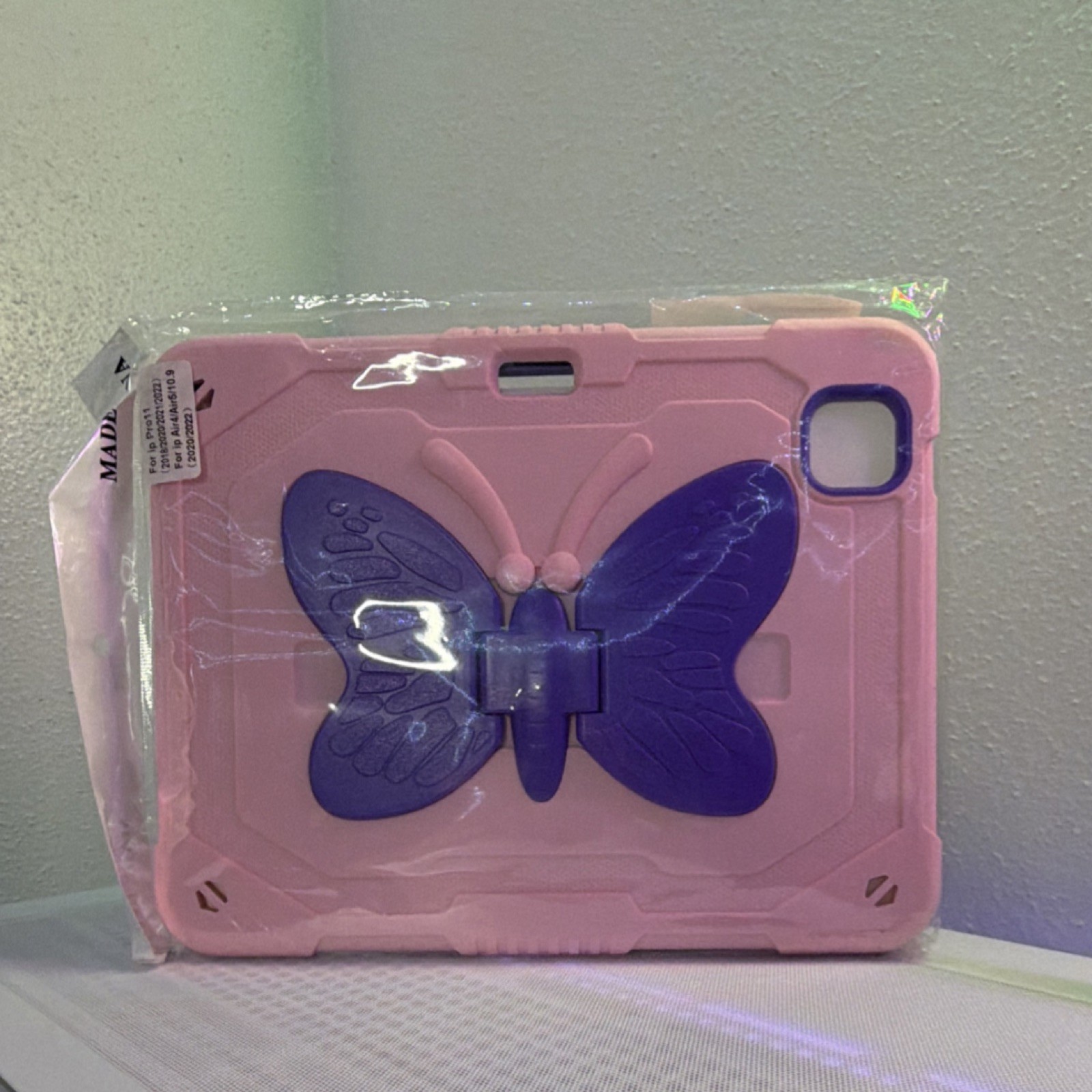 Pink Purple Butterfly Rugged Case for iPad Pro11 air 5 gn Shockproof Stand Strap