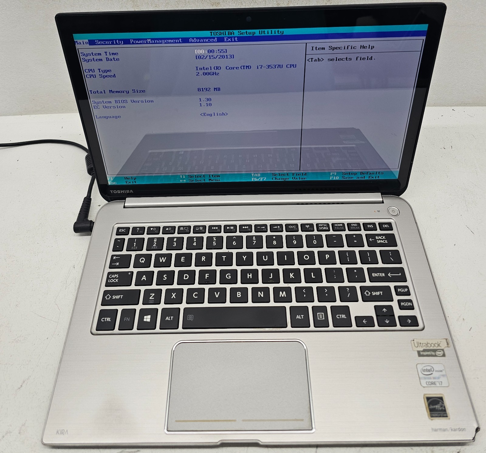 Toshiba Kira 13.3" Laptop Intel Core i7-3537U 8GB Ram NO HD/OS (FL)