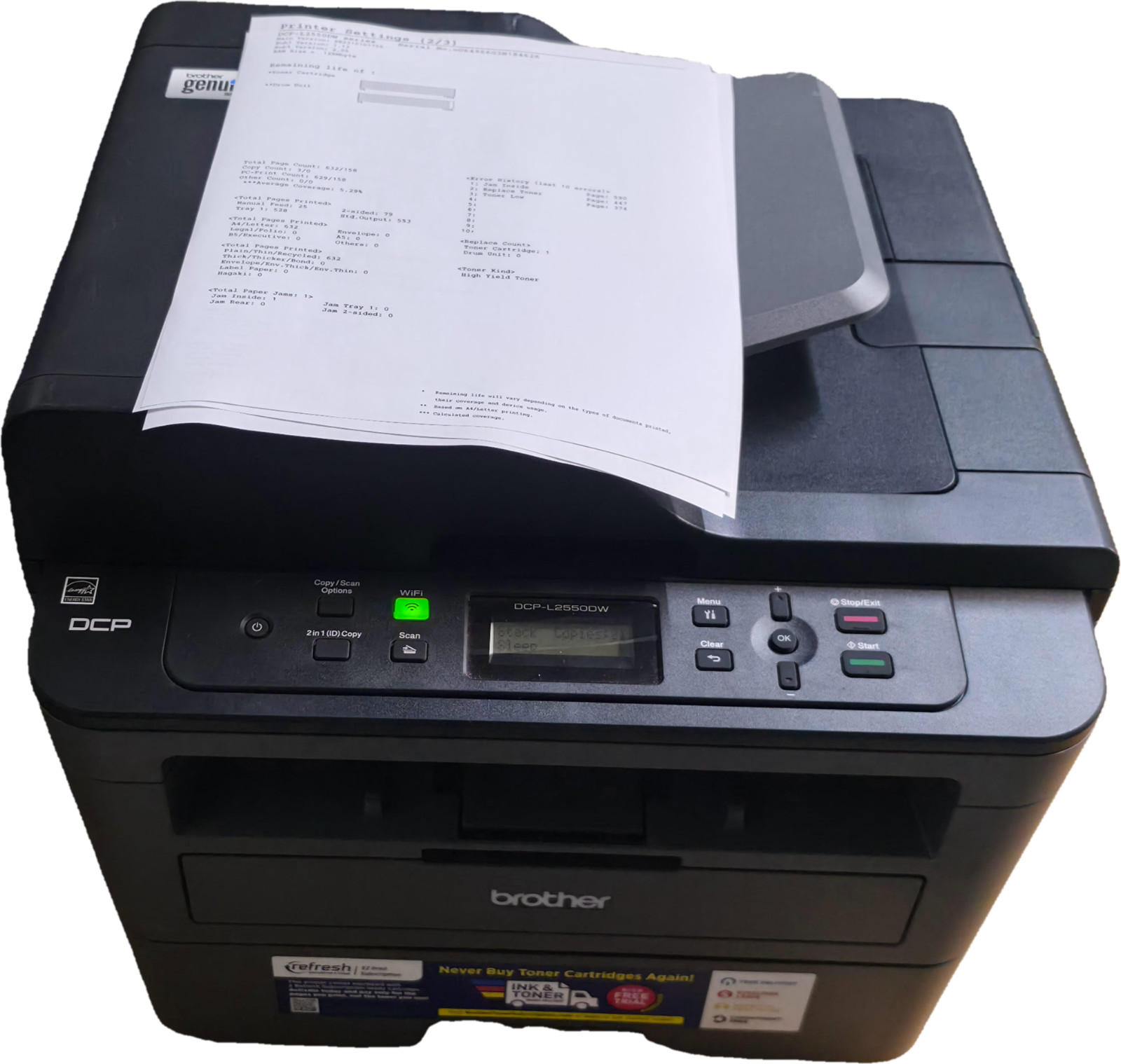 Brother DCP-L2550DW Compact Monochrome Laser Multifunction Printer PgCount 500+