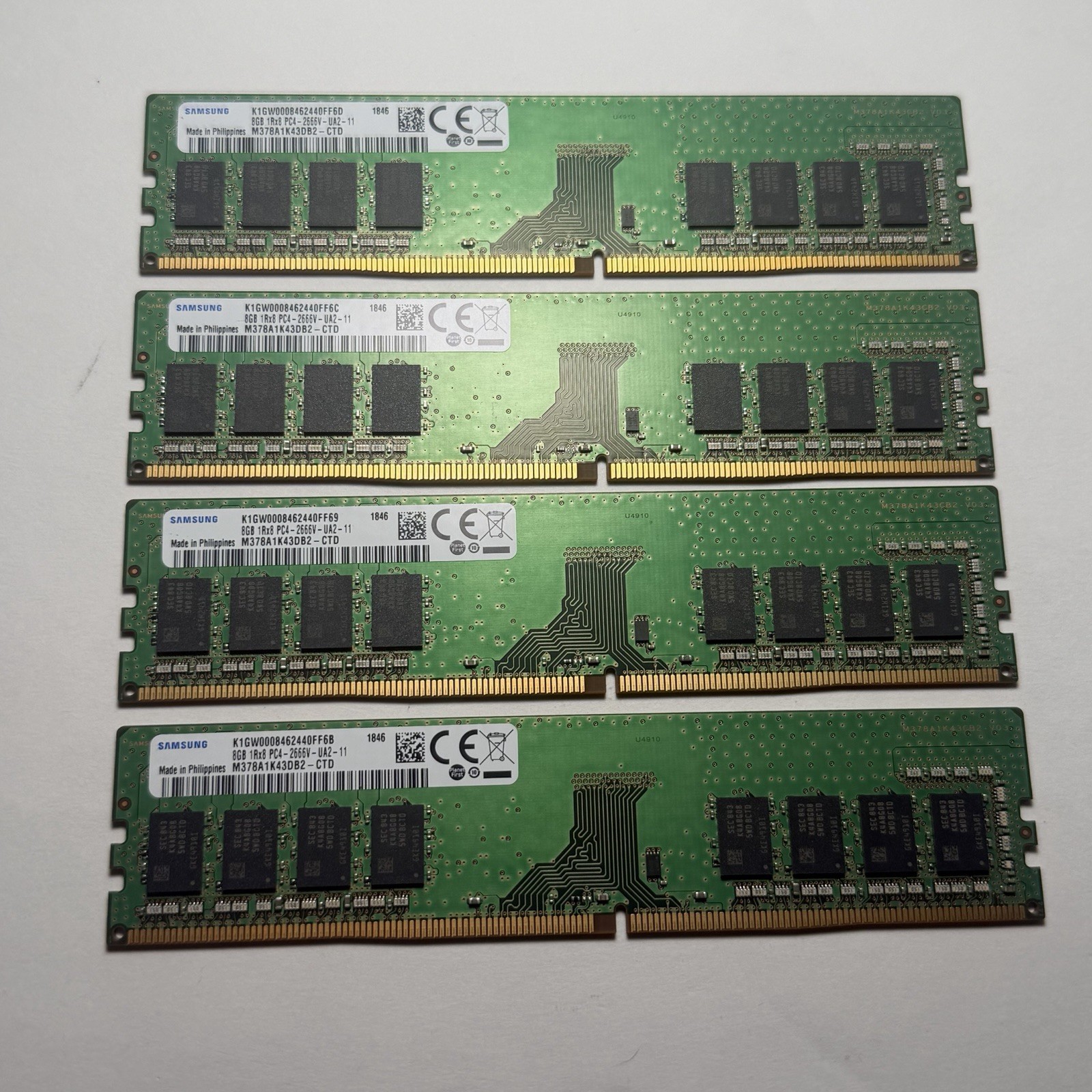 Samsung 32GB (4x8GB) DDR4-2666 1Rx8 UDIMM Desktop PC Memory M378A1K43DB2-CTD