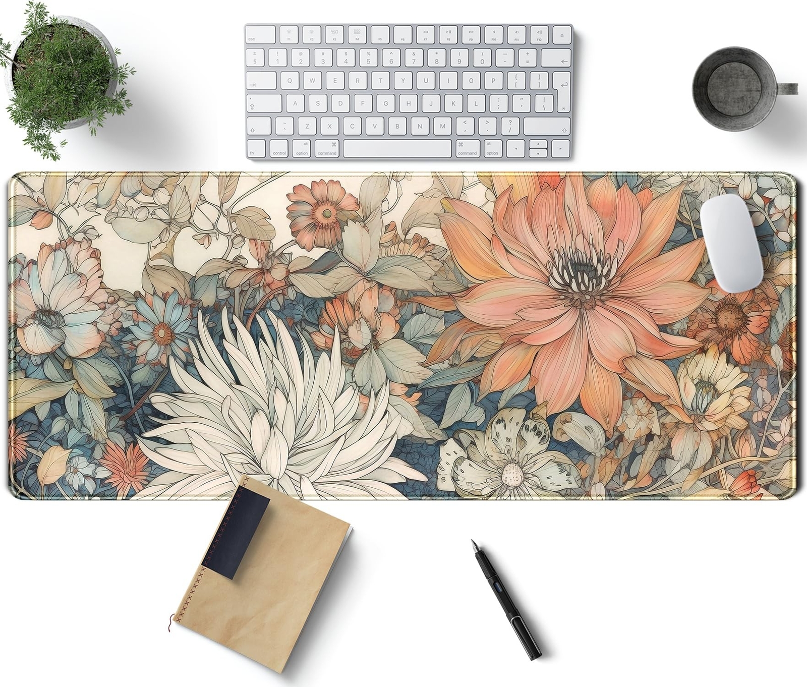 Japanese Minimalist Floral Desk Mat Aesthetic Flowers XL Large Extended Gamin...