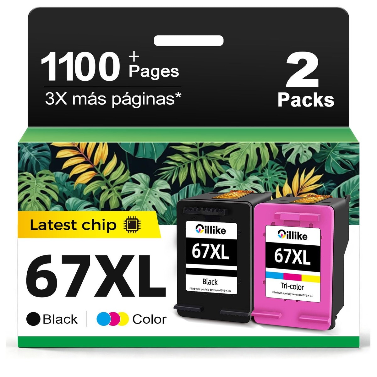 Black/Color Combo Pack Replacement for HP 67 XL DeskJet 2827e 2855e 4227e