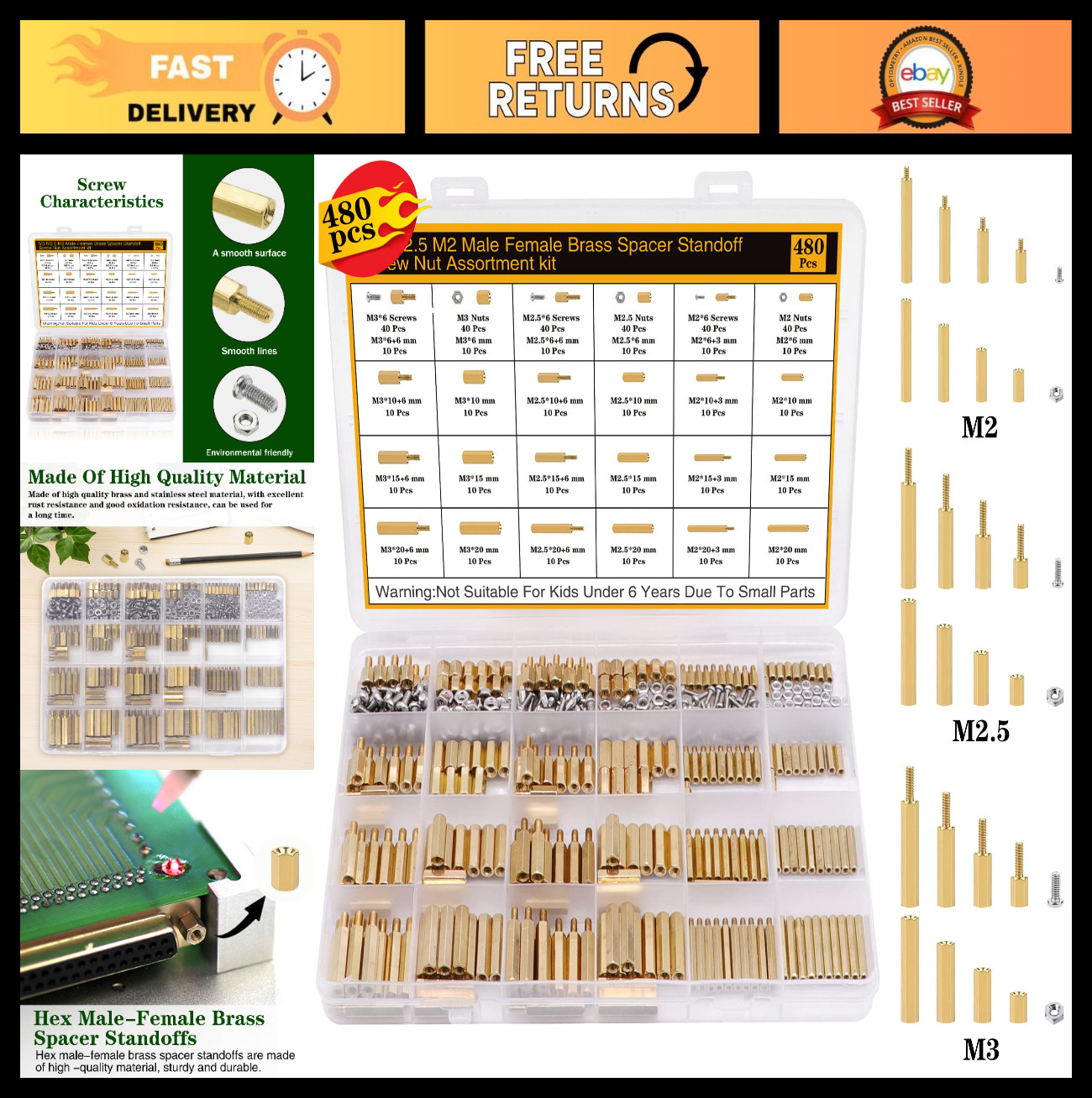 480Pcs M2 M2.5 M3 Standoffs Screws Nuts Kit for DIY PC Build, Raspberry Pi, Elec