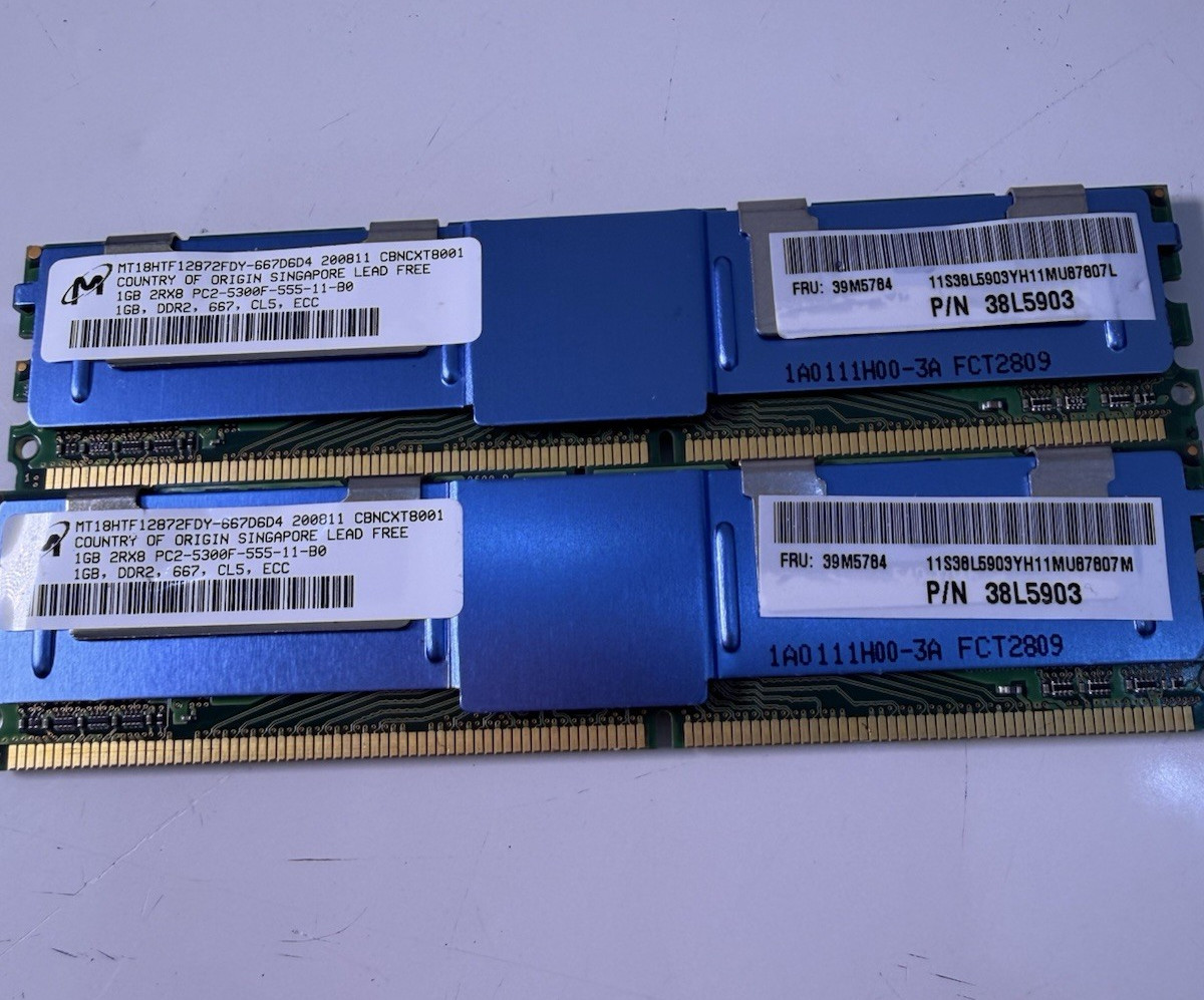 Micron RAM MT18HTF12872FDY 1GB DDR2 PC2-5300F 2Rx8 - LOT OF 2