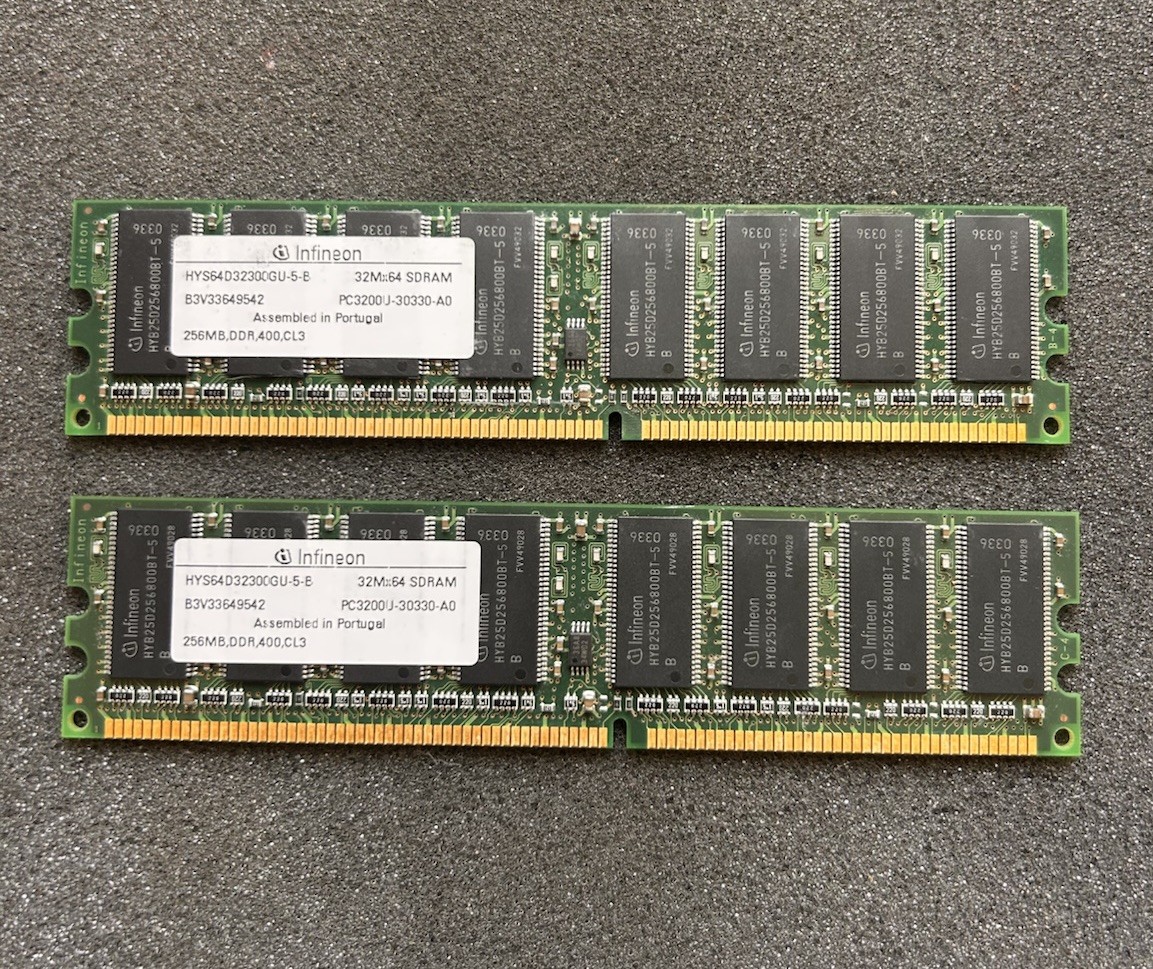 512MB Lot 2x Infineon 256MB DDR 400 PC3200 RAM HYS64D32300GU-5-B Desktop Memory