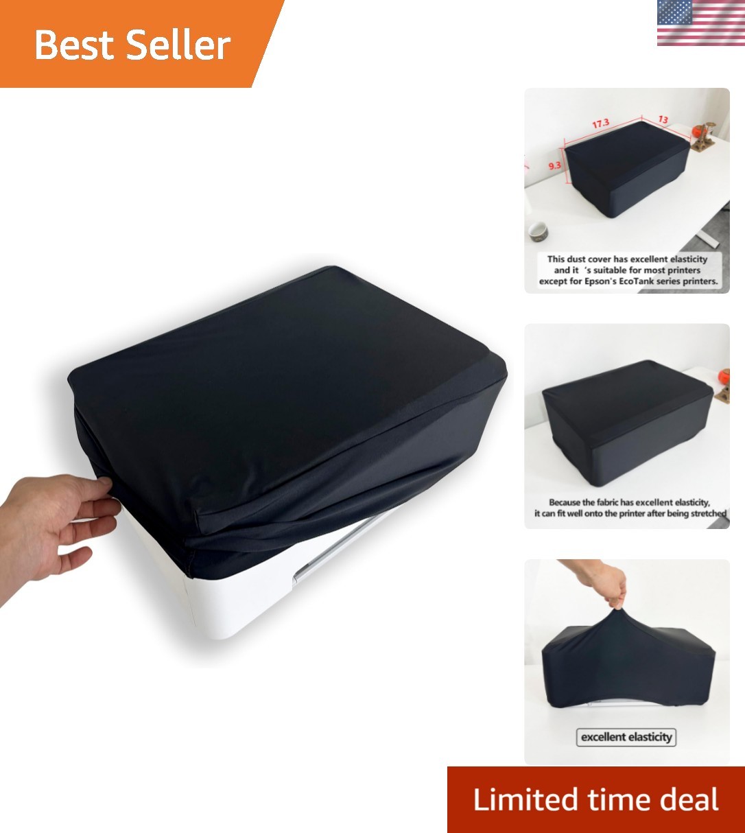 Universal Elastic Waterproof Printer Dust Cover - Minimalist Black Stretch Fa...