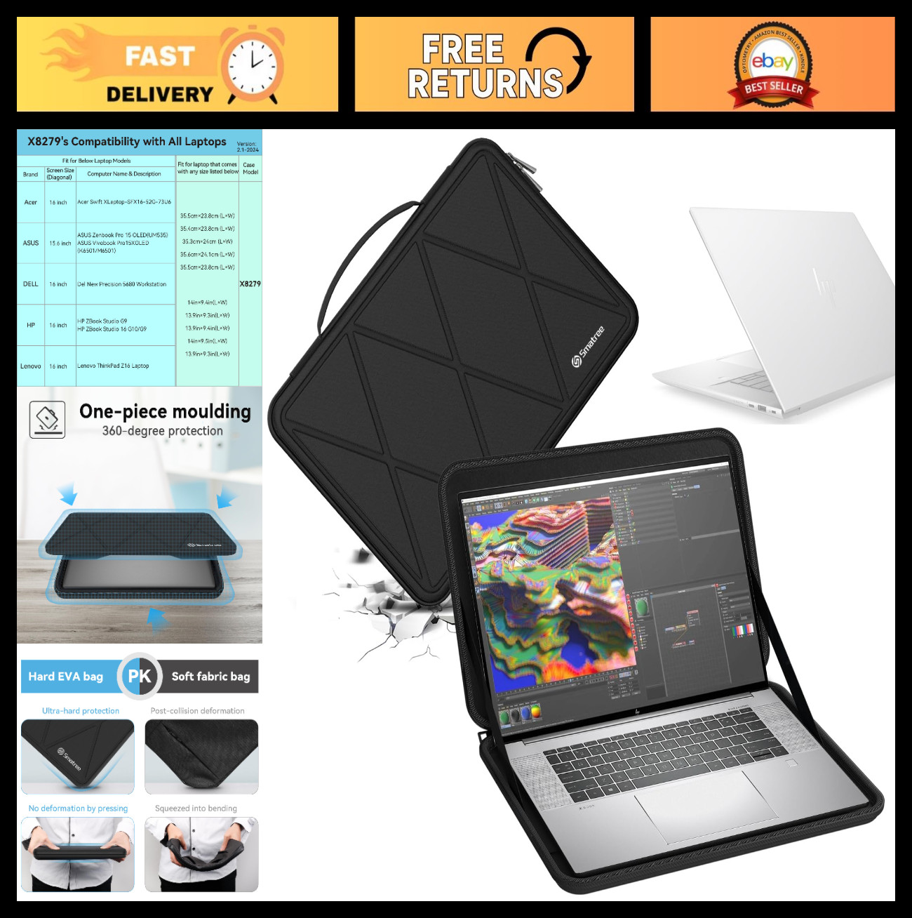 EVA Hard Protective Sleeve for 16" HP OmniBook X Flip & ZBook Studio G11 Case