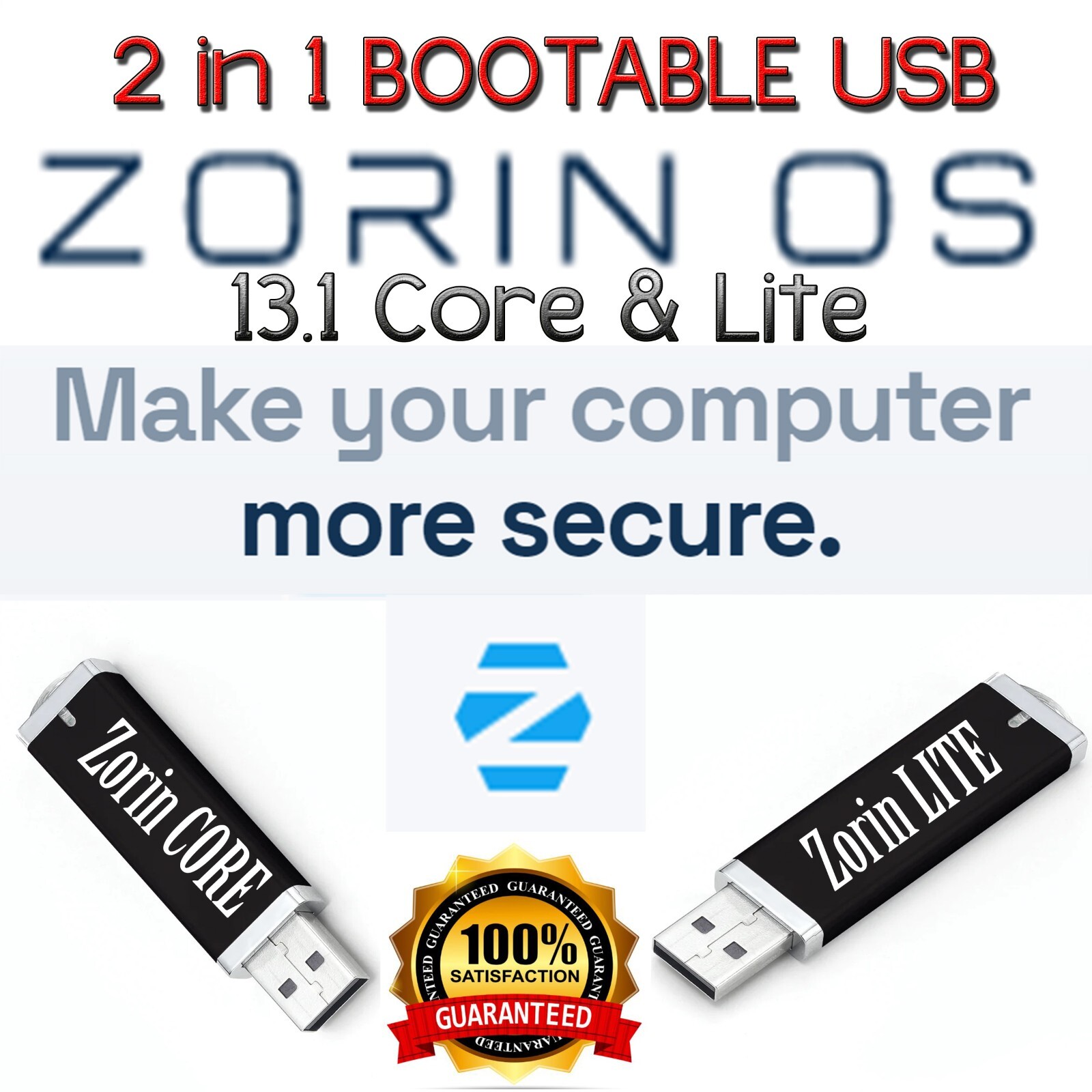 Zorin OS 13.1 USB  2-in-1 Drive Live Boot Lite & Core GUI- Same Day Shipping USA