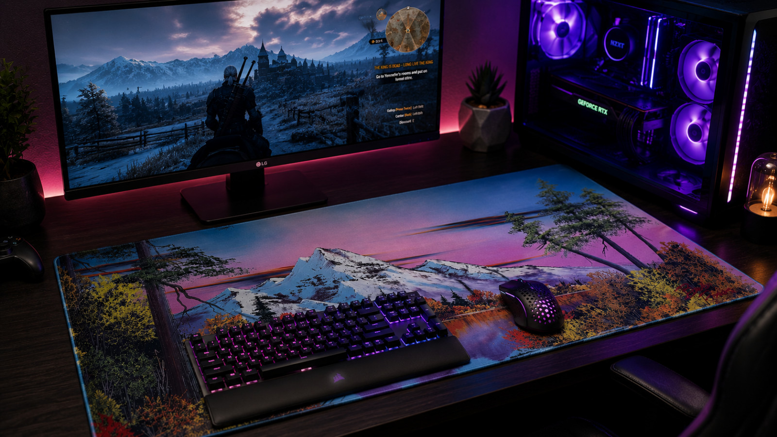 XL Mountain Landscape Gaming Mouse Pad Desk Mat 35.5"x15.7" Stitched Edge
