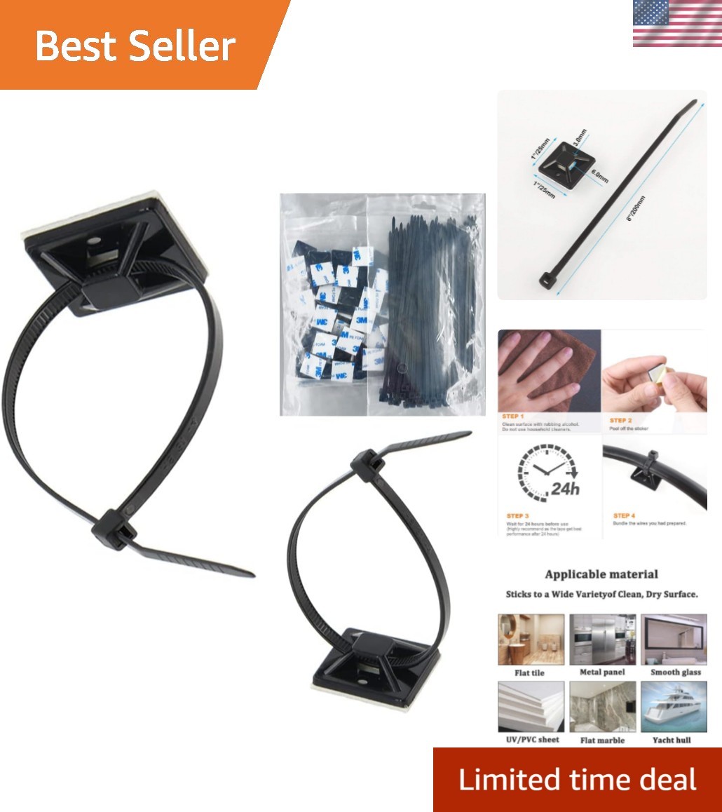 Heavy-Duty Cable Tie Mounts with UV Protection - 100 Pcs for Indoors & Outdoors