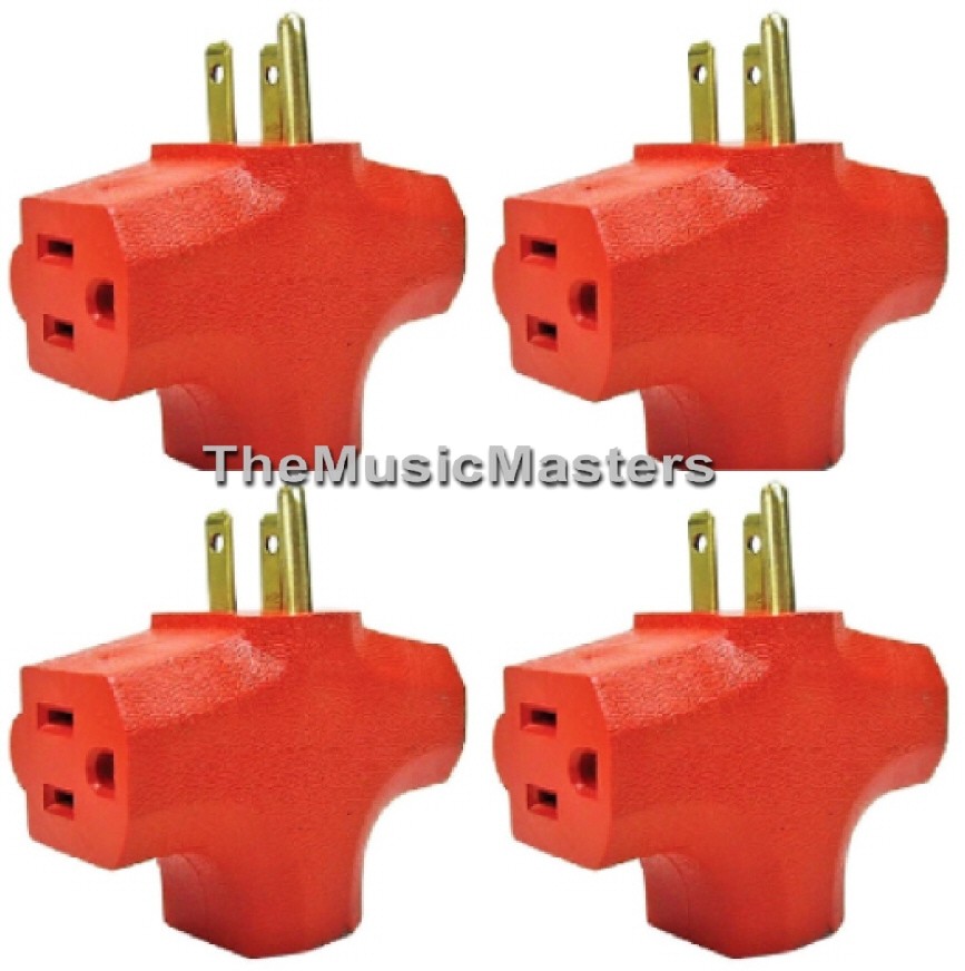 (4) Grounded 3-Way Electric Adapter 3 Outlet AC Wall Plug Triple Power Splitter 