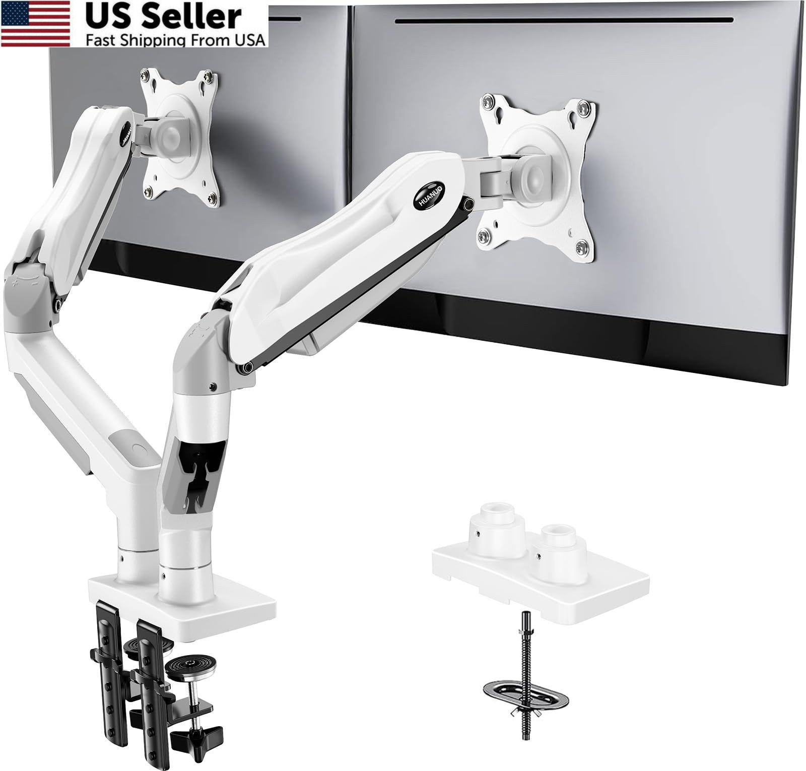 HUANUO Dual Monitor Stand - Full Adjustable Desk 13-32 Inch, White