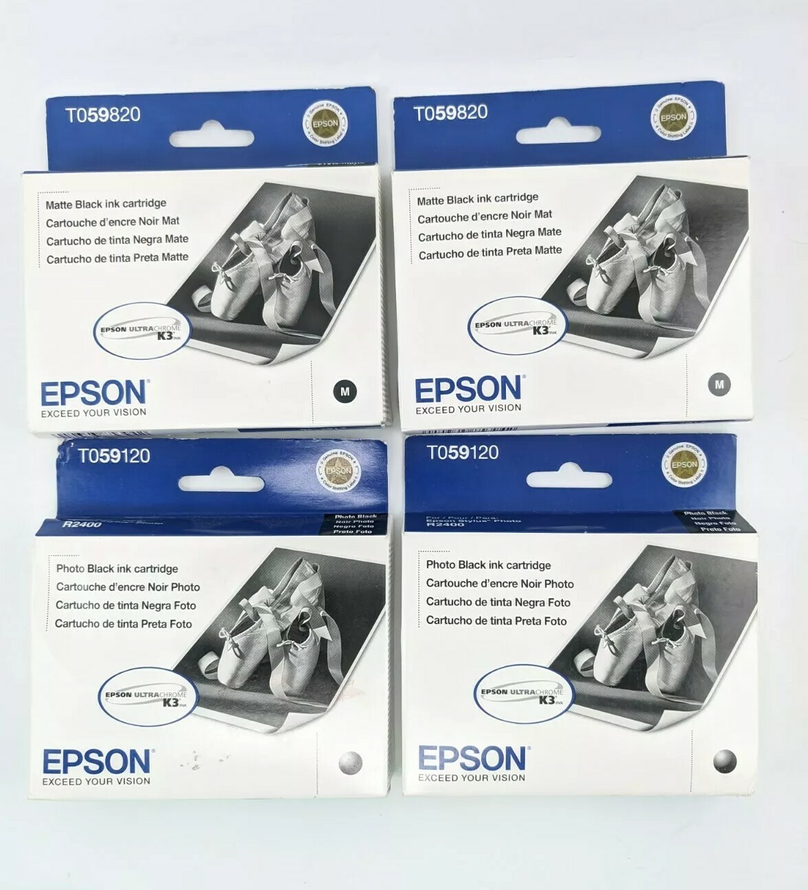 GENUINE LOT of 4 Black EPSON 59 INKS STYLUS PHOTO R2400 T059120 T059820 OEM